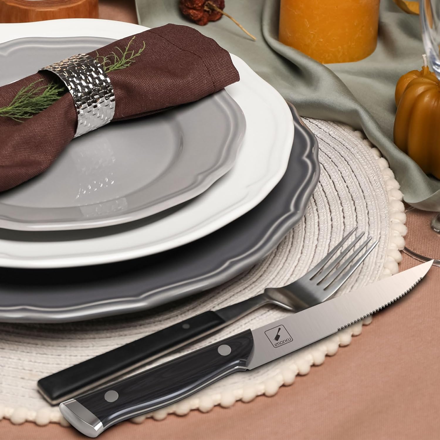 Stainless Steel Serreated Steak Knife Set Black Painted Wood 5" Imarku - IMARKU