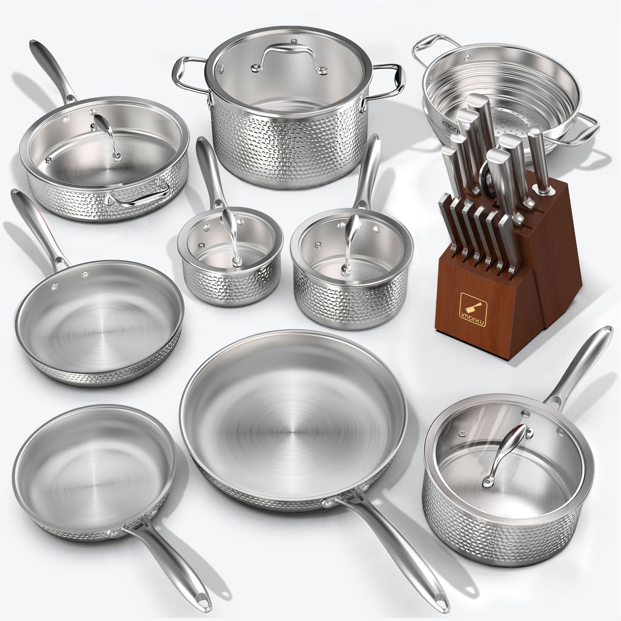 stainless steel cookware with knife block set