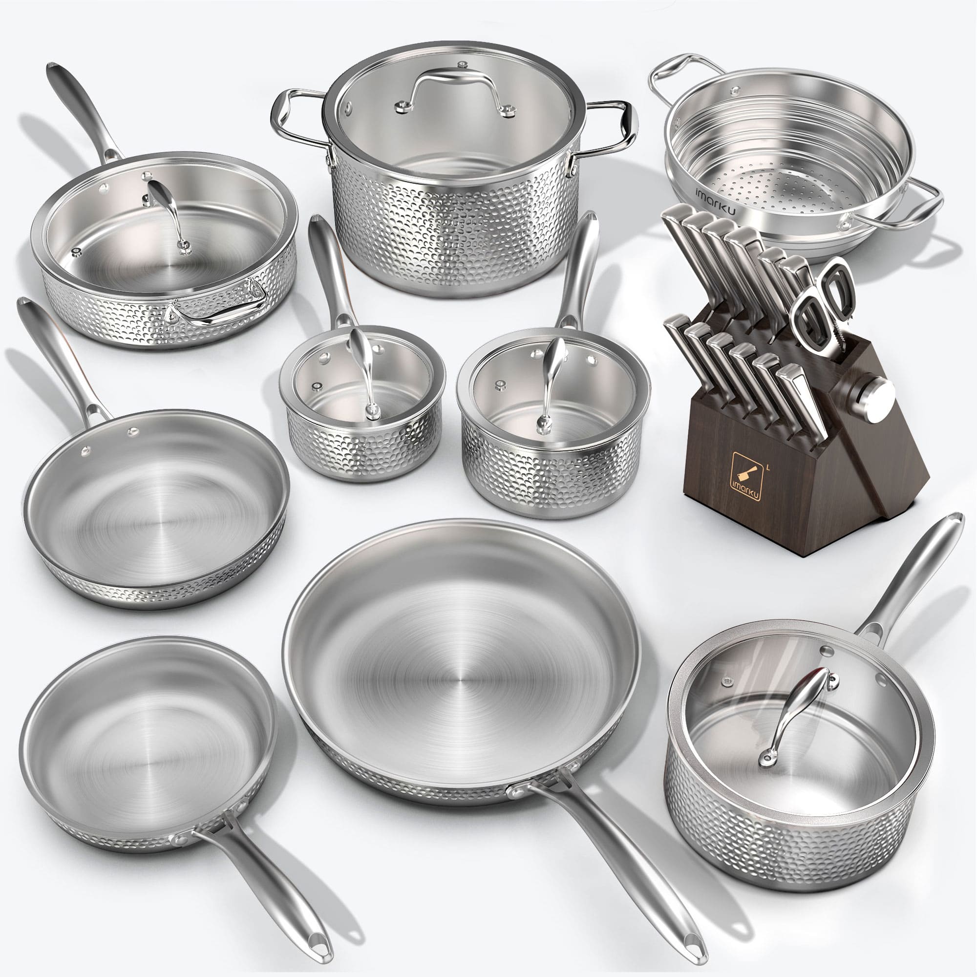 stainless steel pots and pans with kitchen knife set bundle