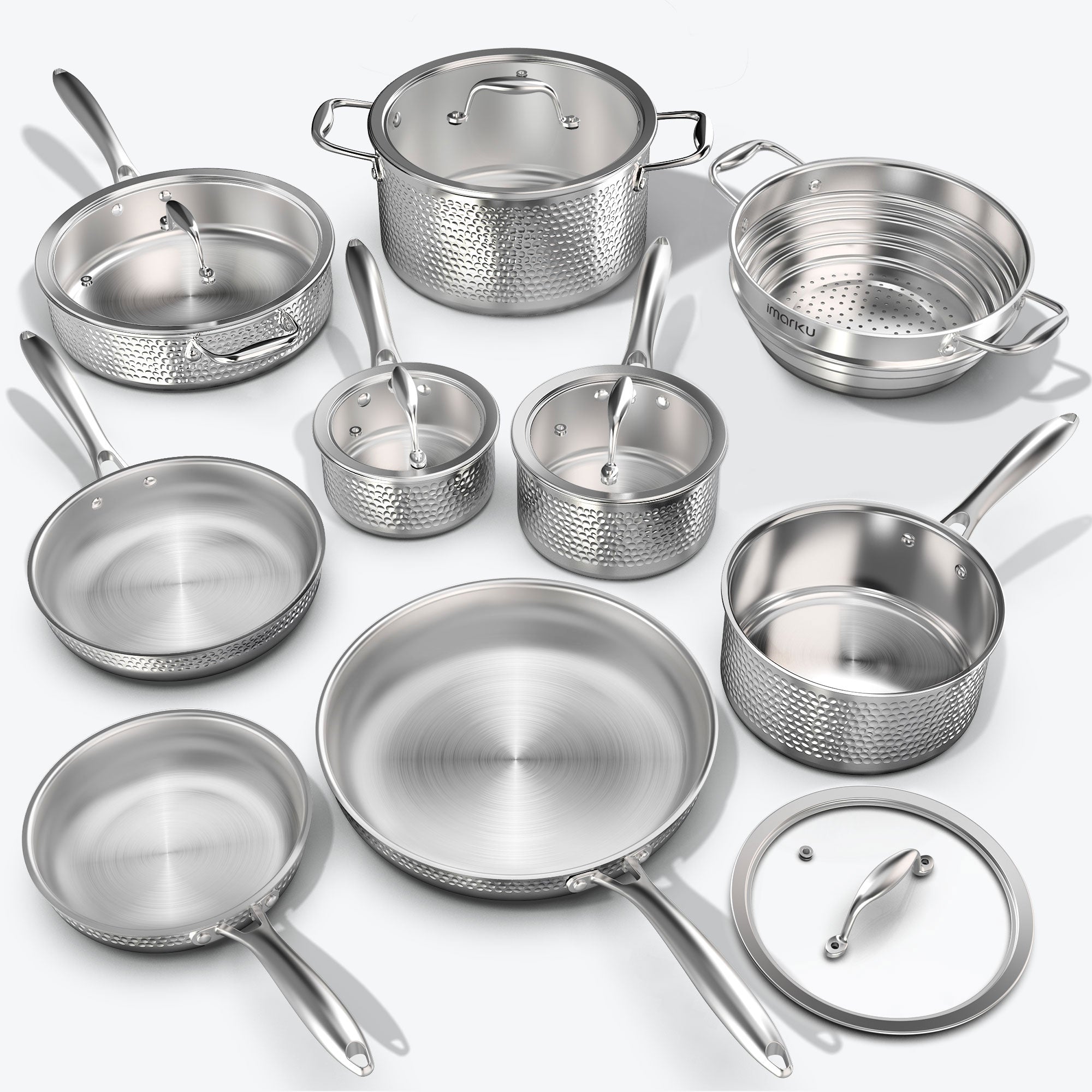 Tri - Ply Stainless Steel Cookware 14 Piece Pots and Pans Set for Cooking - IMARKU
