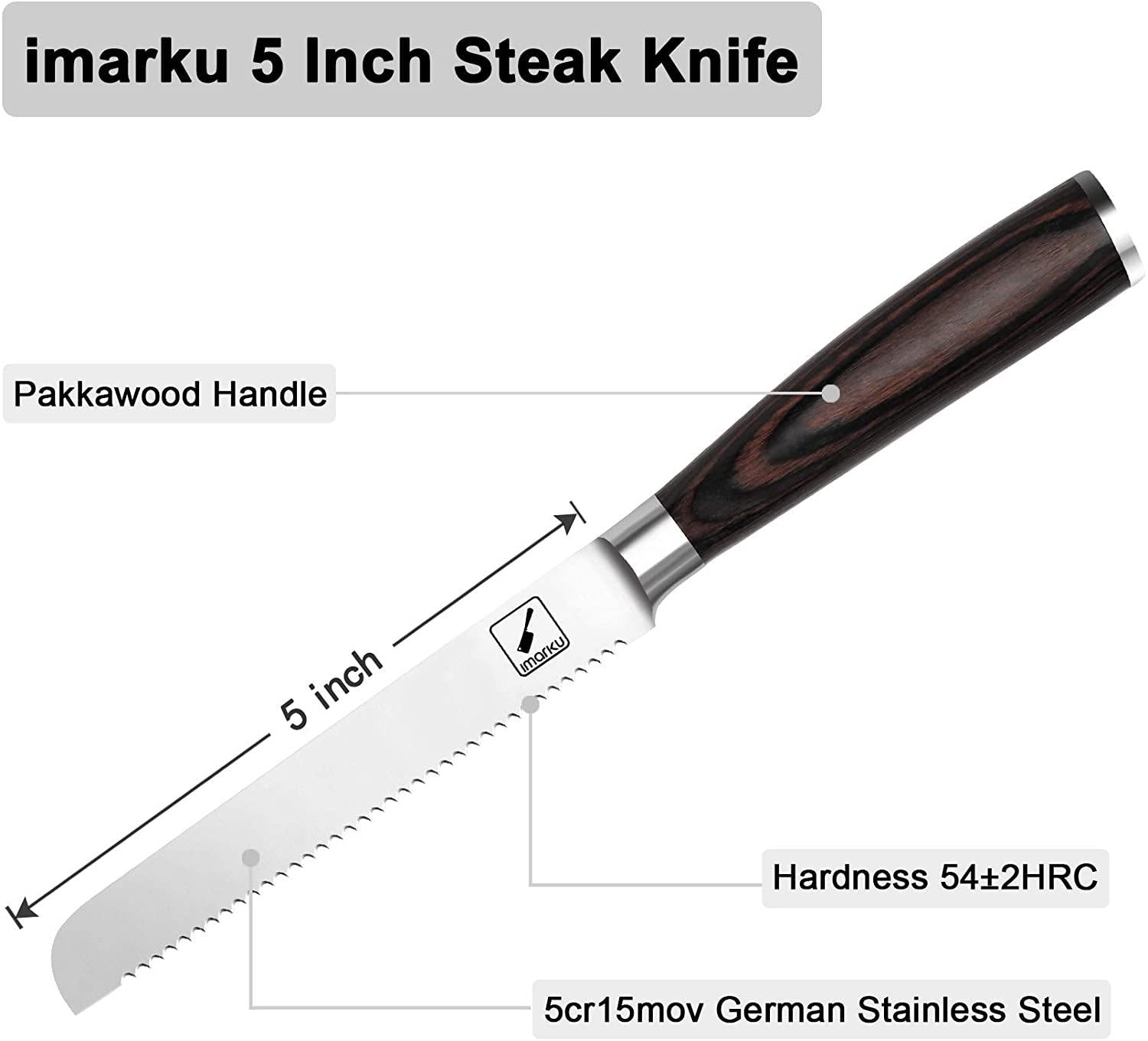 6-Piece 9.25 Inch Serrated Steak Knives Set German Stainless Steel Knife Set imarku