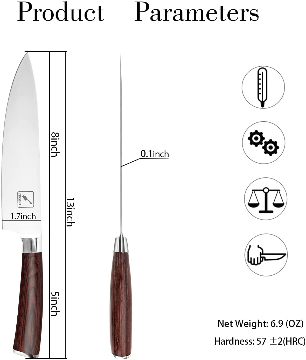 Chef's Knife 8" with Red Handle - iMarku ® - iMarku ®