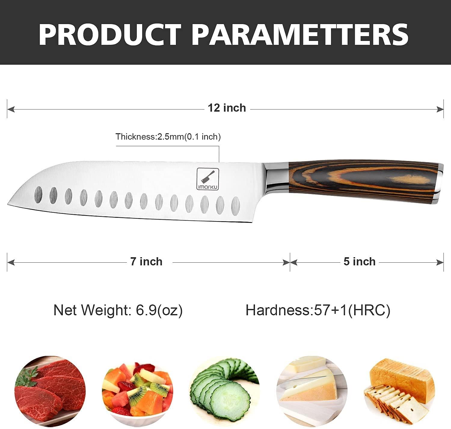 imarku 7‘’ Santoku Knife With Orange Handle - IMARKU