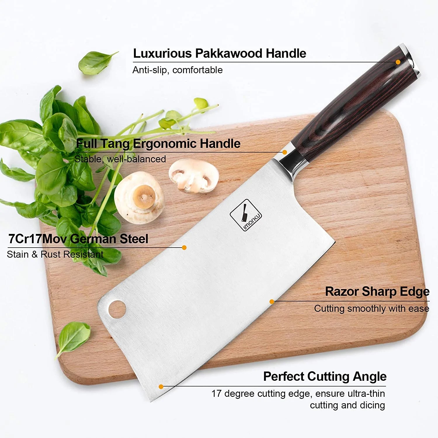 7-inch Stainless Steel Meat Cleaver Knife with Ergonomic Pakkawood Handle 