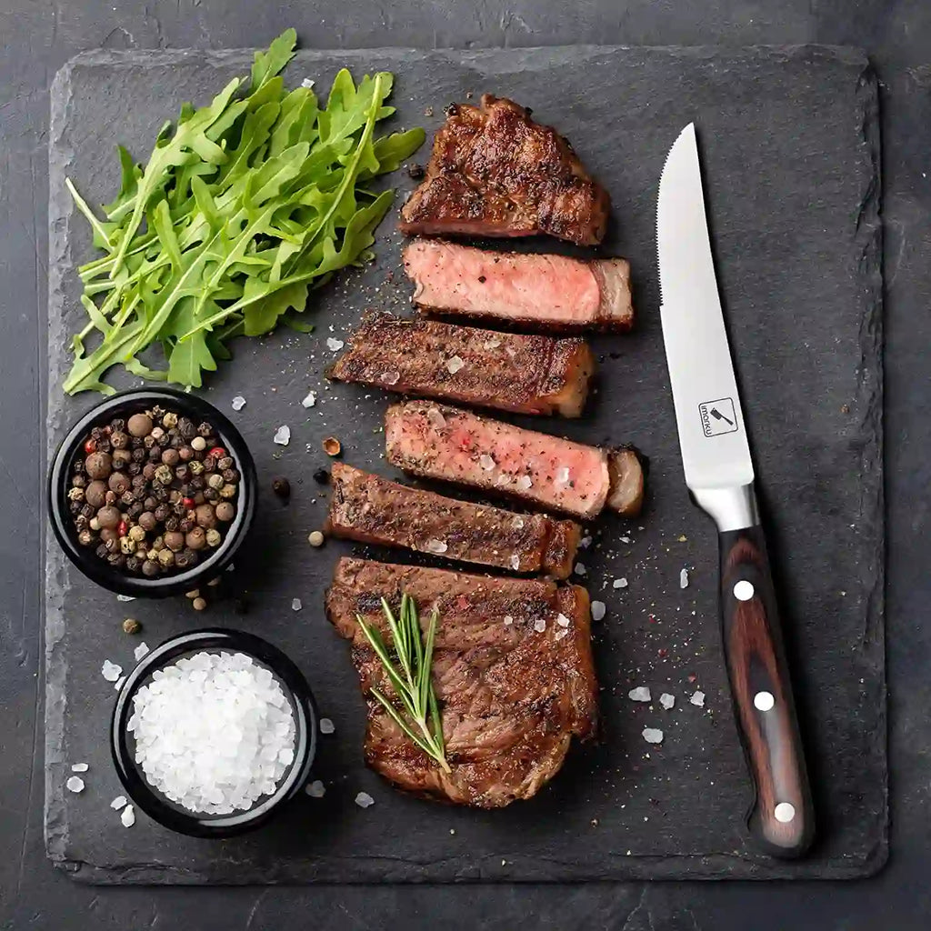 a steak knife with steak