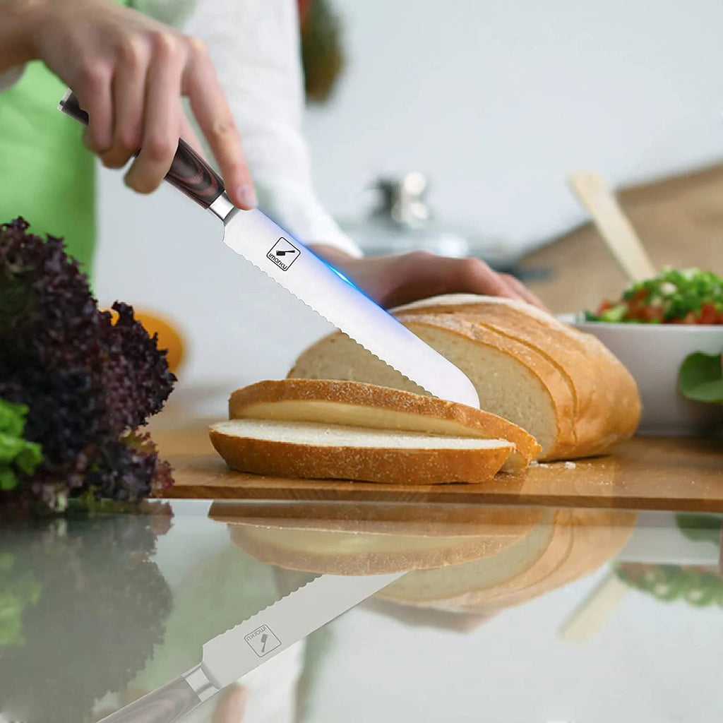 use a bread knife to cut bread into pieces