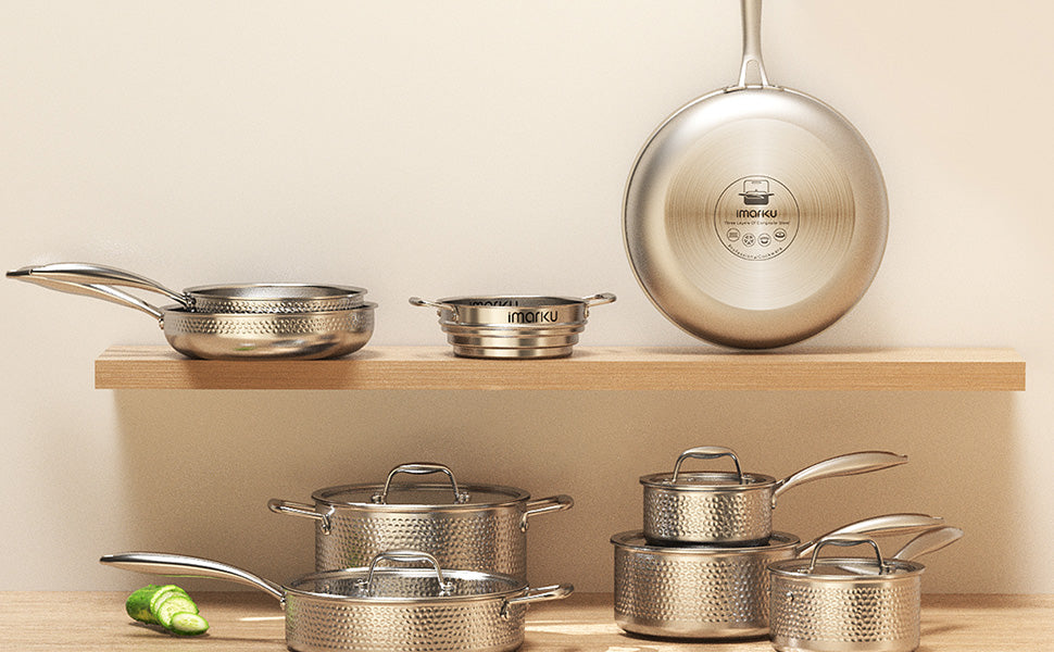 stainless steel cookware on the oven