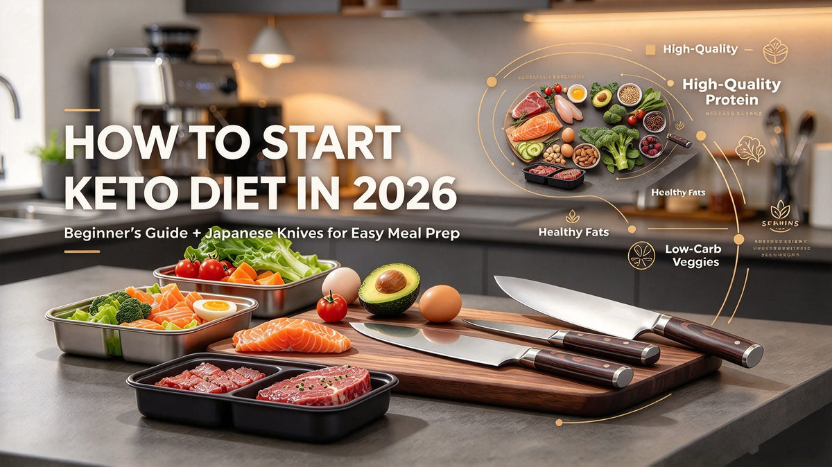 Keto meal prep with premium Japanese kitchen knives