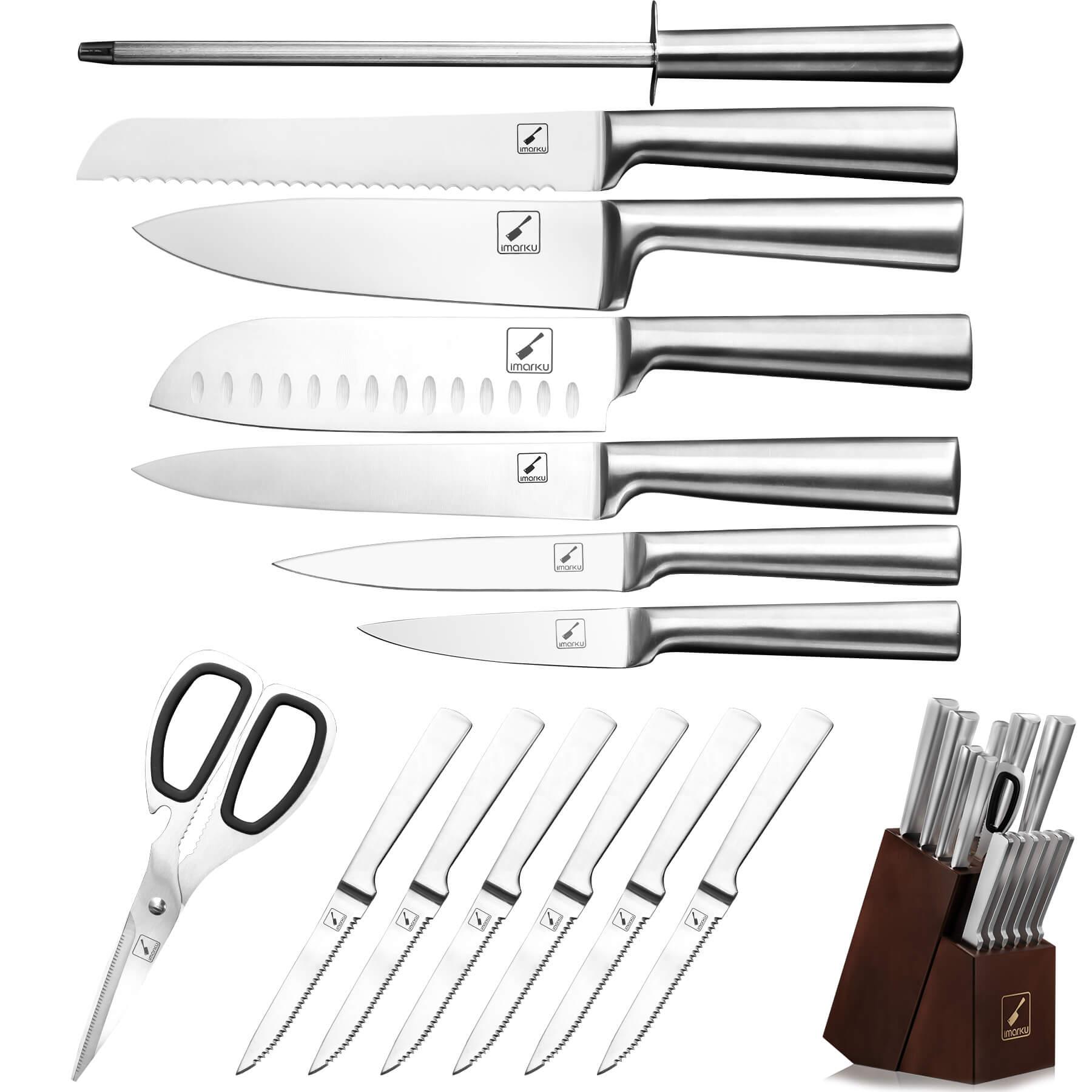 Set - imarku Kitchen Knife Set 15 Piece Japanese Stainless Steel Knife  Block Set with Sharpener - Dishwasher Safe Kitchen Knives - AliExpress