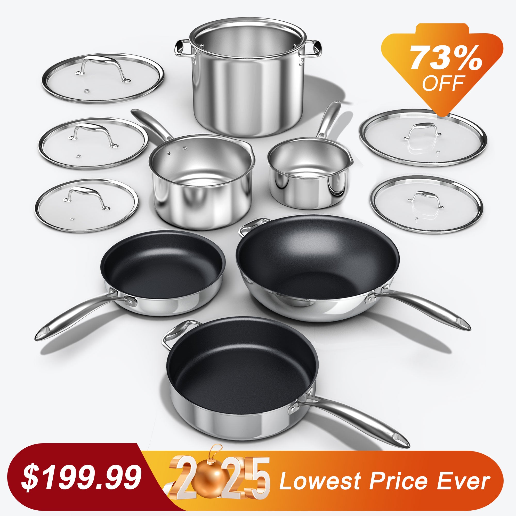 Fully Clad Steel Nonstick Stainless Steel Pots and Pans Set