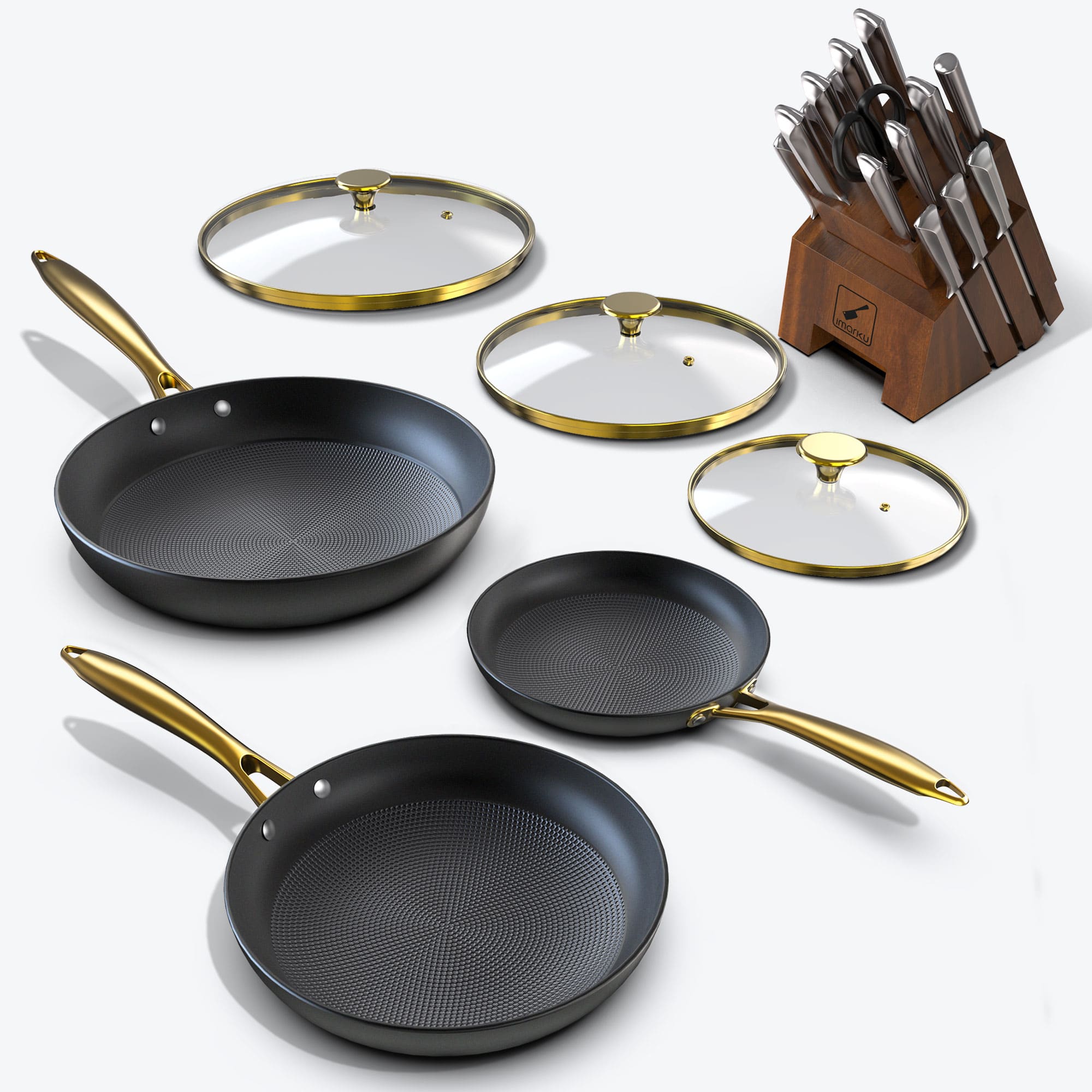 imarku chef knife set and heat resistant frying pans bundle