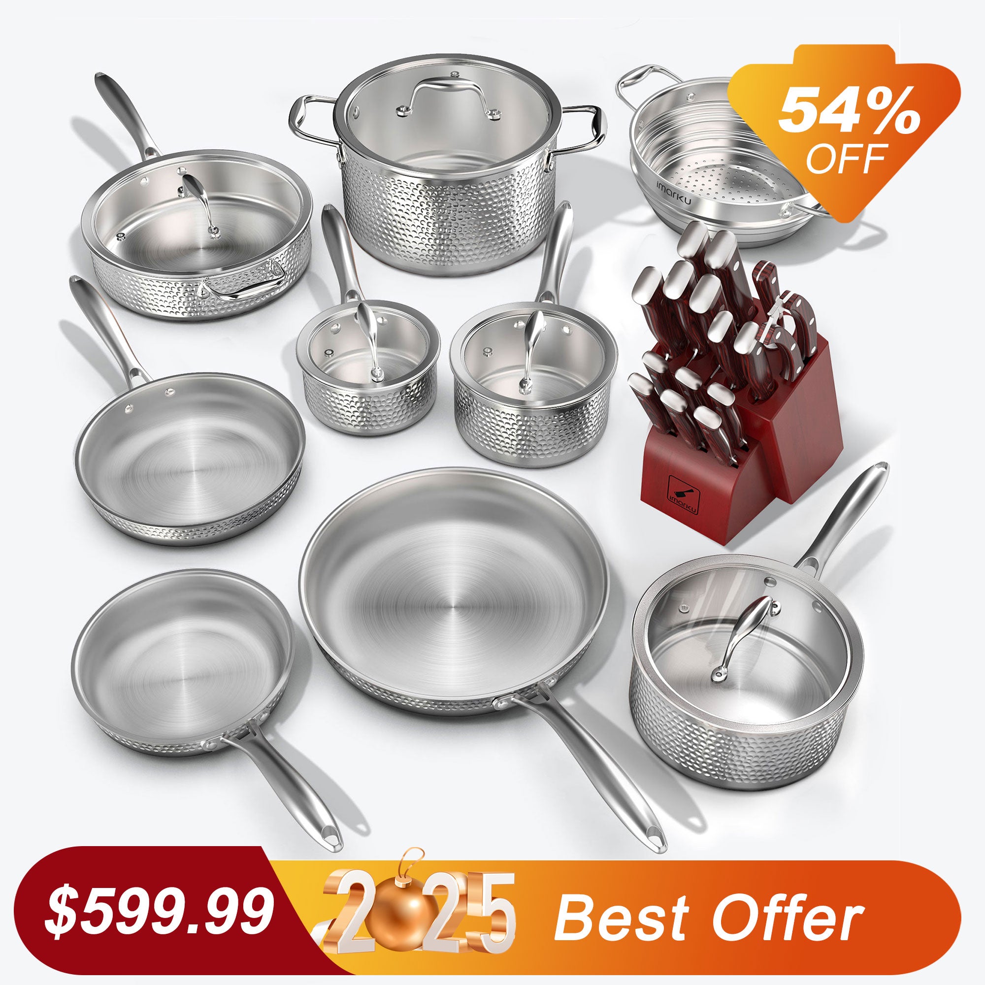 imarku best offer for 14-piece cookwares and 16-piece knife set bundle