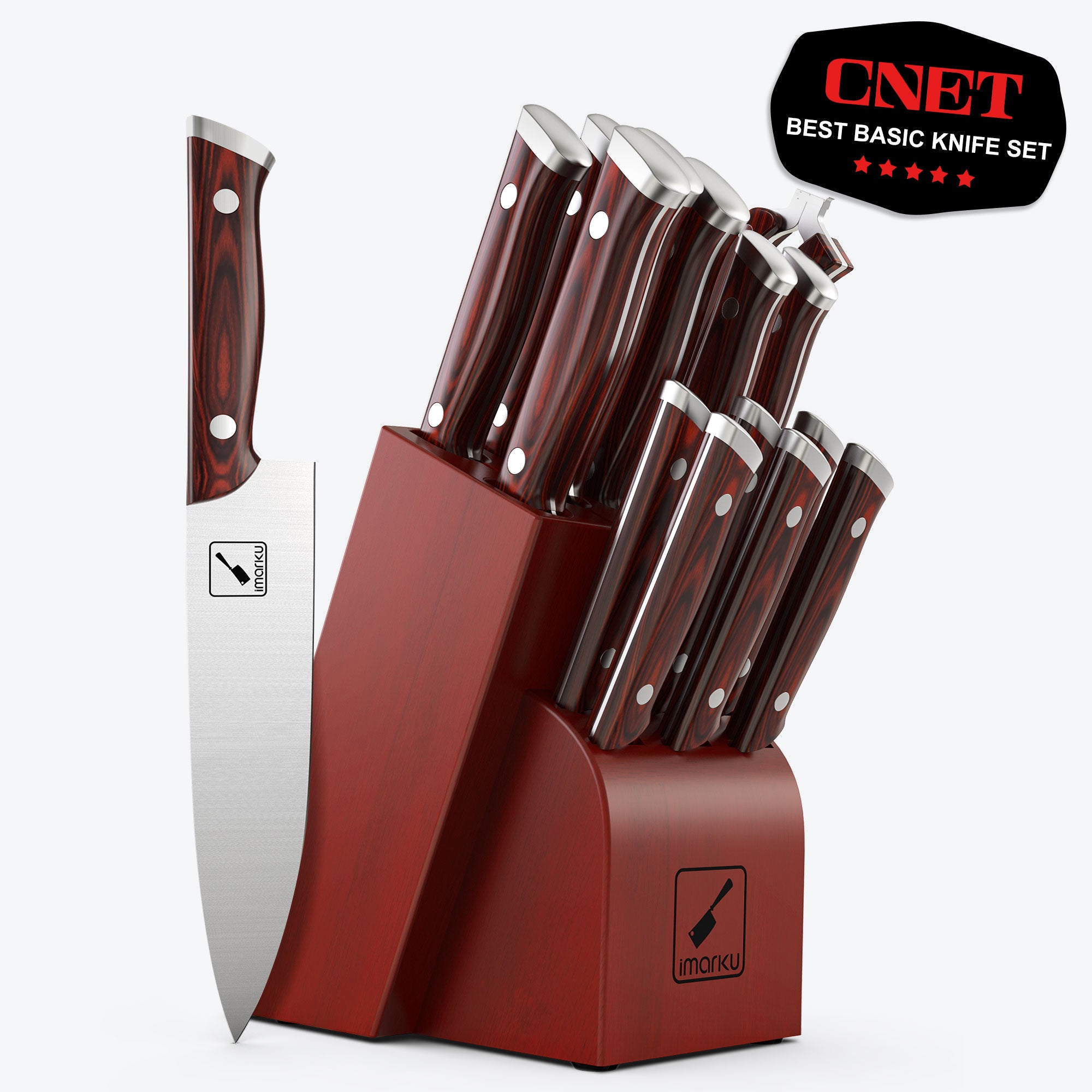 Imarku 16 Pcs Rose Red High Carbon Knife Set