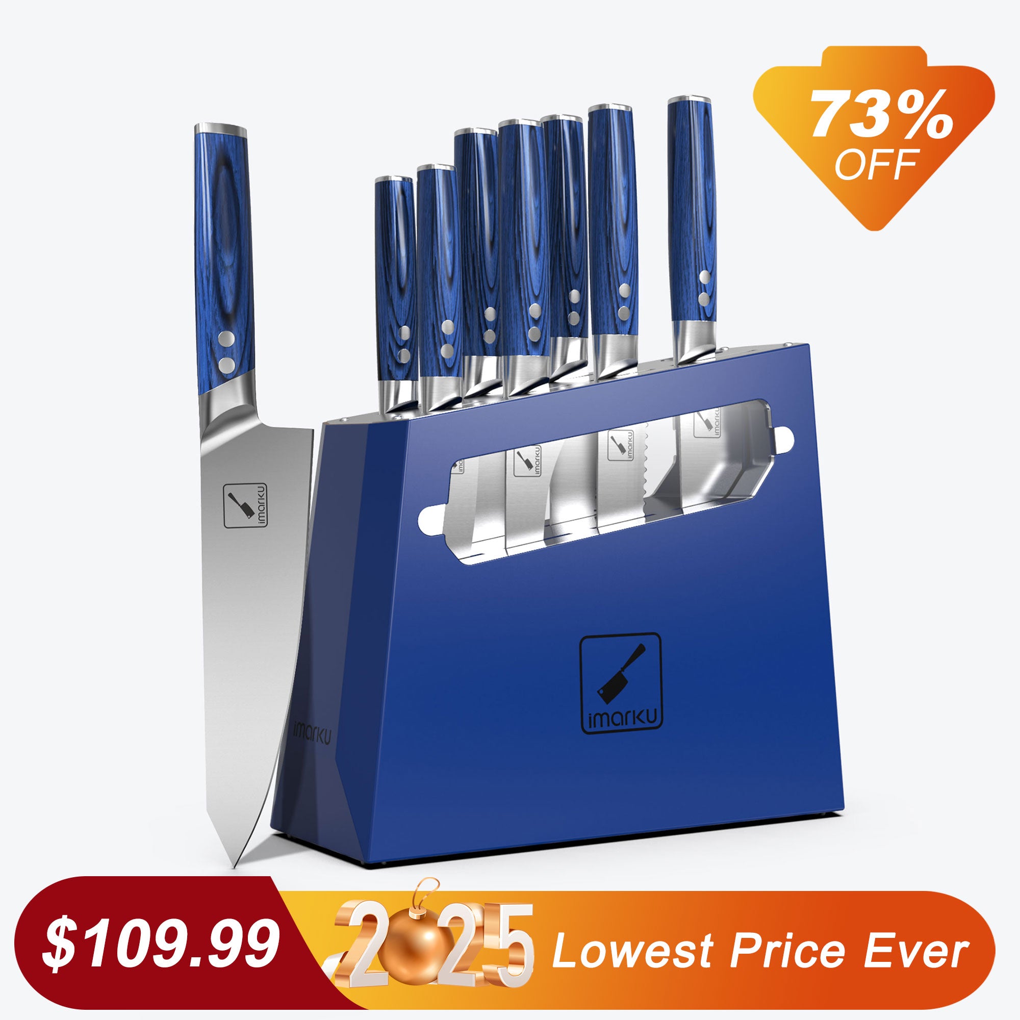 imarku 73% off blue knife set with sharpener