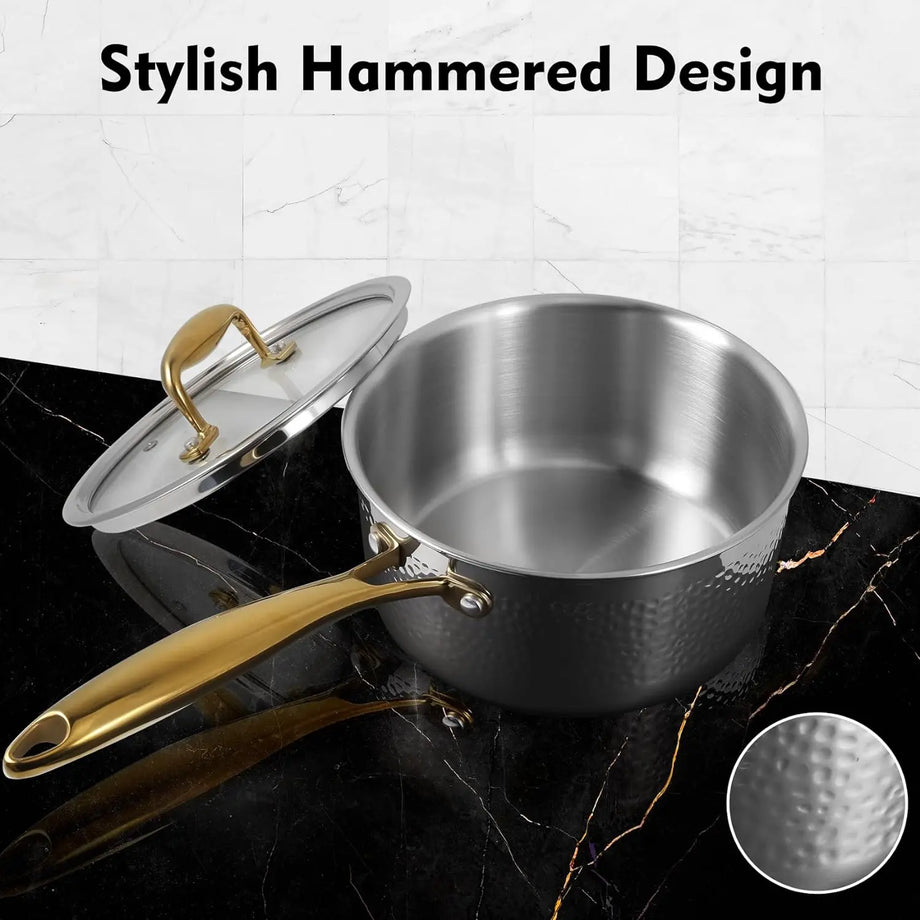 Stunning Hammered Design Stainless Steel Pots and Pans Cookware Set