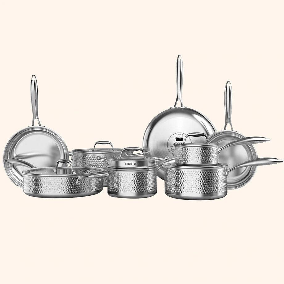 Stunning Hammered Design Stainless Steel Pots and Pans Cookware