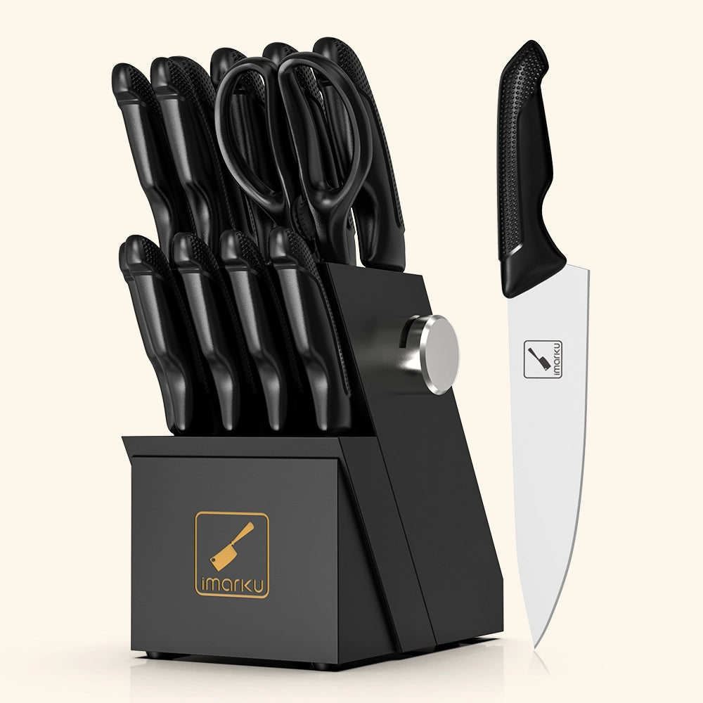 Knife Set with Stainless Steel Blades Black PP Handles