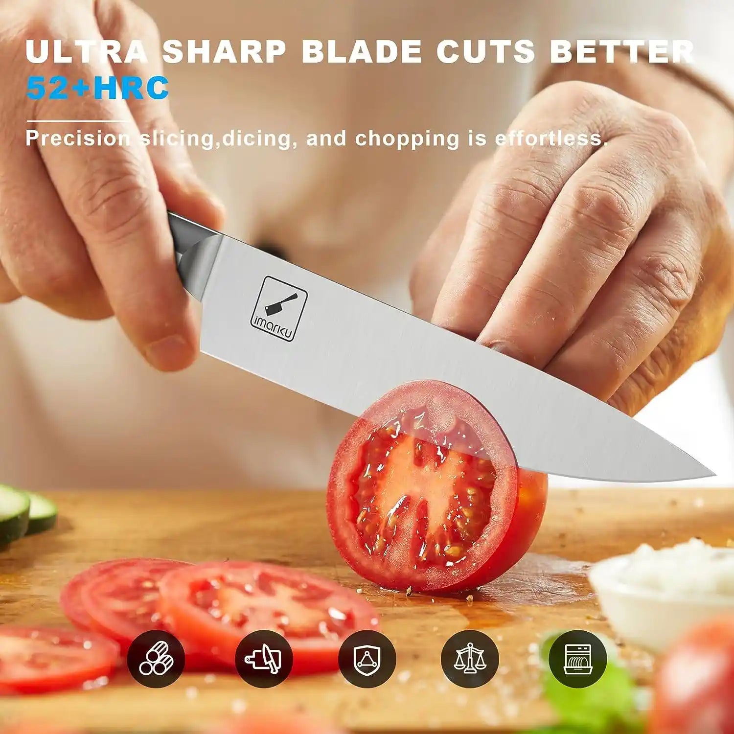 2229 Knife Set,imarku 14PCS Knife Sets for kitchen with block,One-Piece  Kitchen Knife Set with Built-in Sharpener,Stainless Steel Chef Knife Set  with Lightning Stripes Handle,Dishwasher Safe(Black). (RETAIL $199.99)