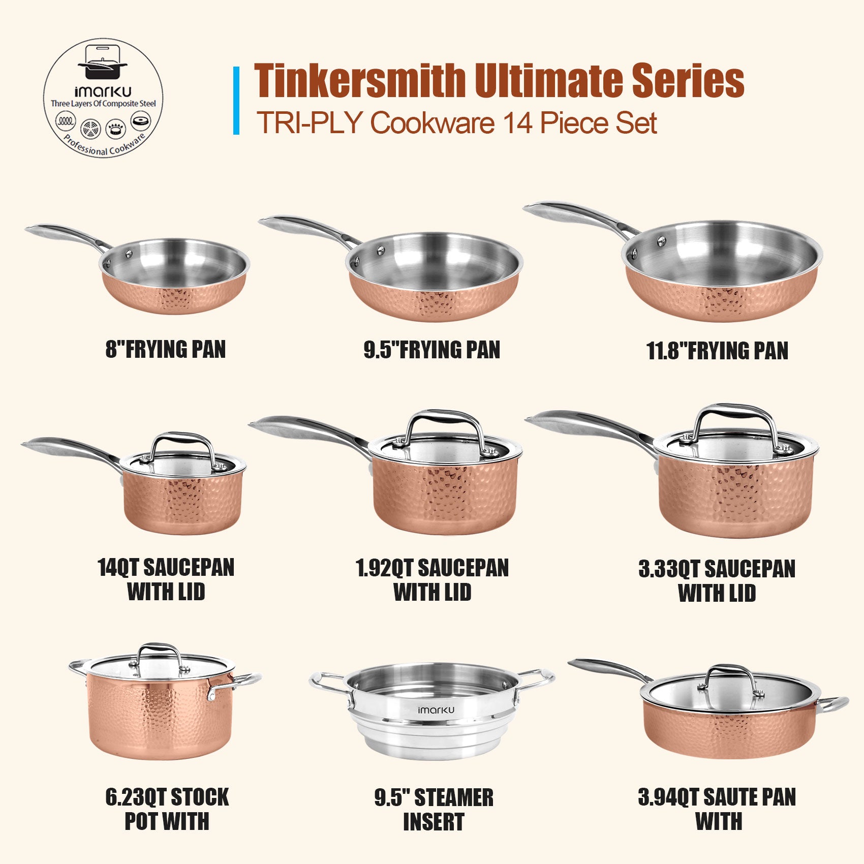 Tri-ply Clad Stainless Steel Cookware Set