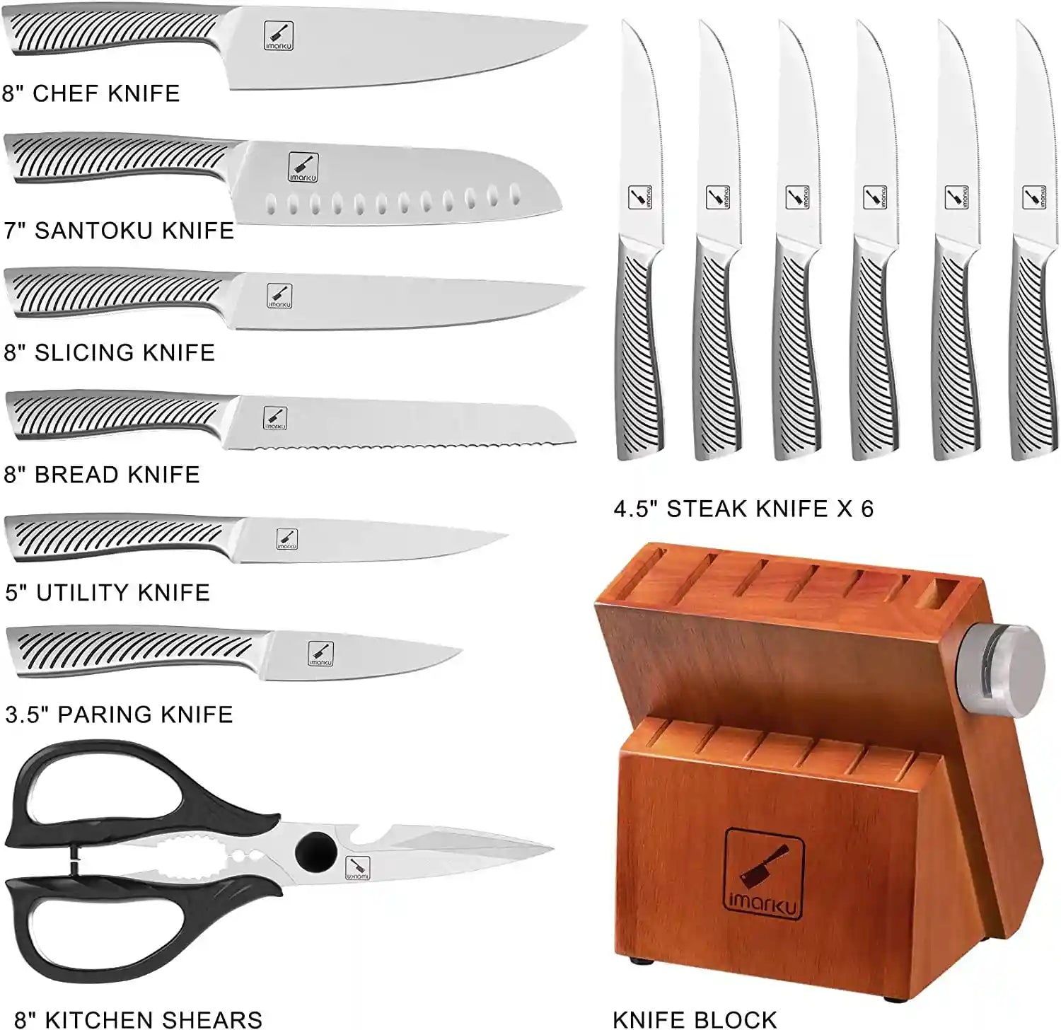 Chef Essential Kitchen Block Set with 6 Stainless Steel Knives, Chef Q