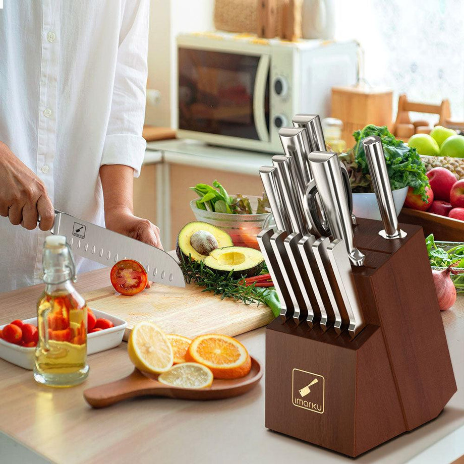 15 Pcs Japan Stainless Steel Kitchen Knife Set With Wooden Block