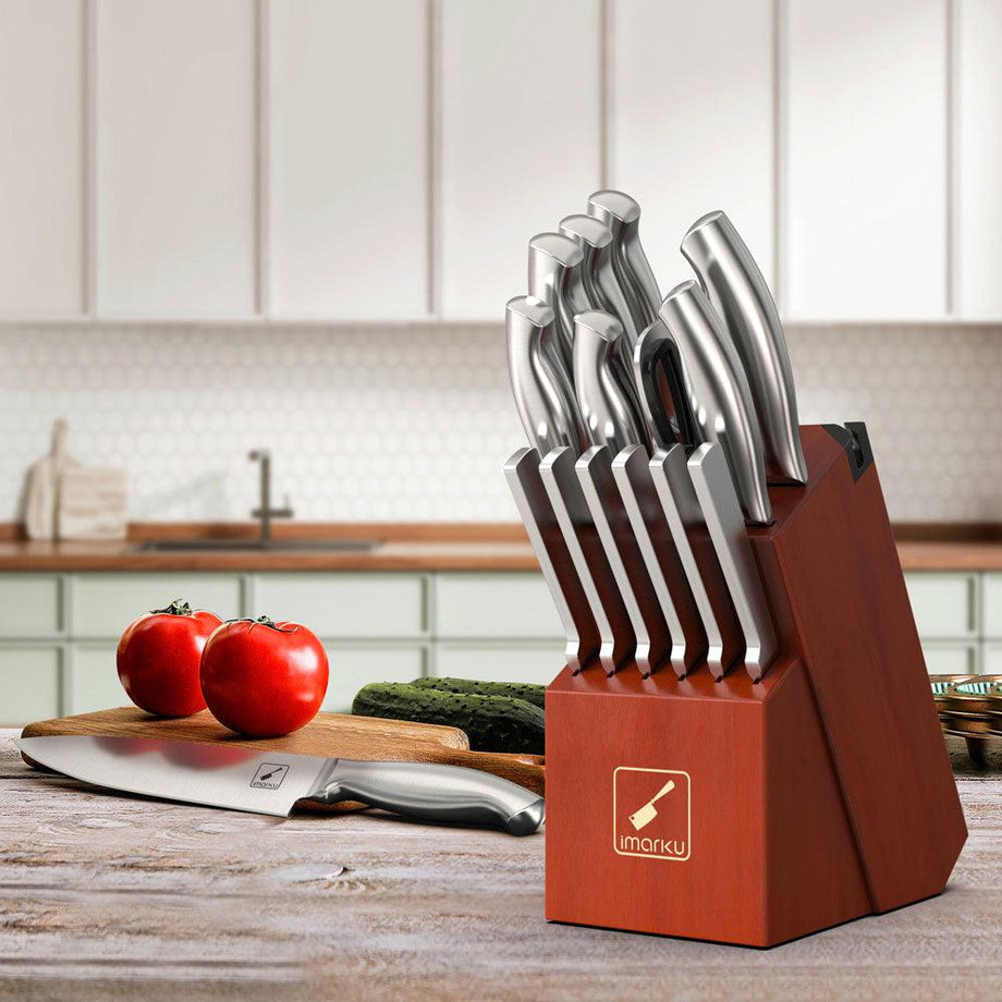 imarku Knife Set, 15PCS Kitchen Knife Set with Diamond Shaped Handle,  Dishwasher Safe Knife Block Set, Premium German High Carbon Stainless Steel  Chef