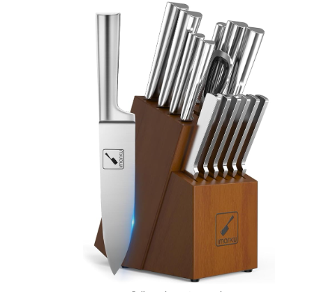 Kitchen Knife Set 15 Pieces Japanese Stainless Steel Knife Block Set with Sharpener