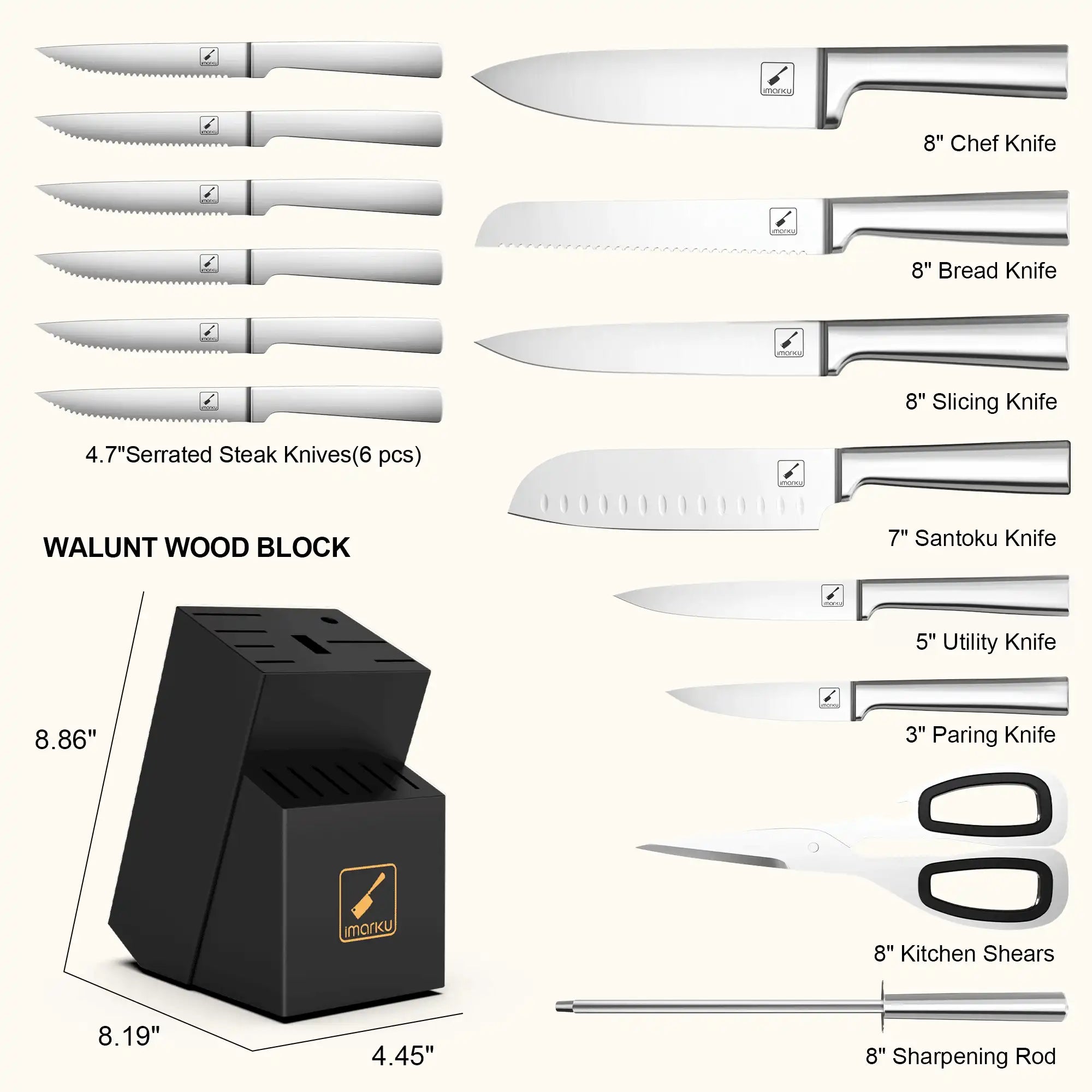 Bestes Messerset | 15-teilige Messersets in Blöcken | Spülmaschinenfestes Messerset | imark
