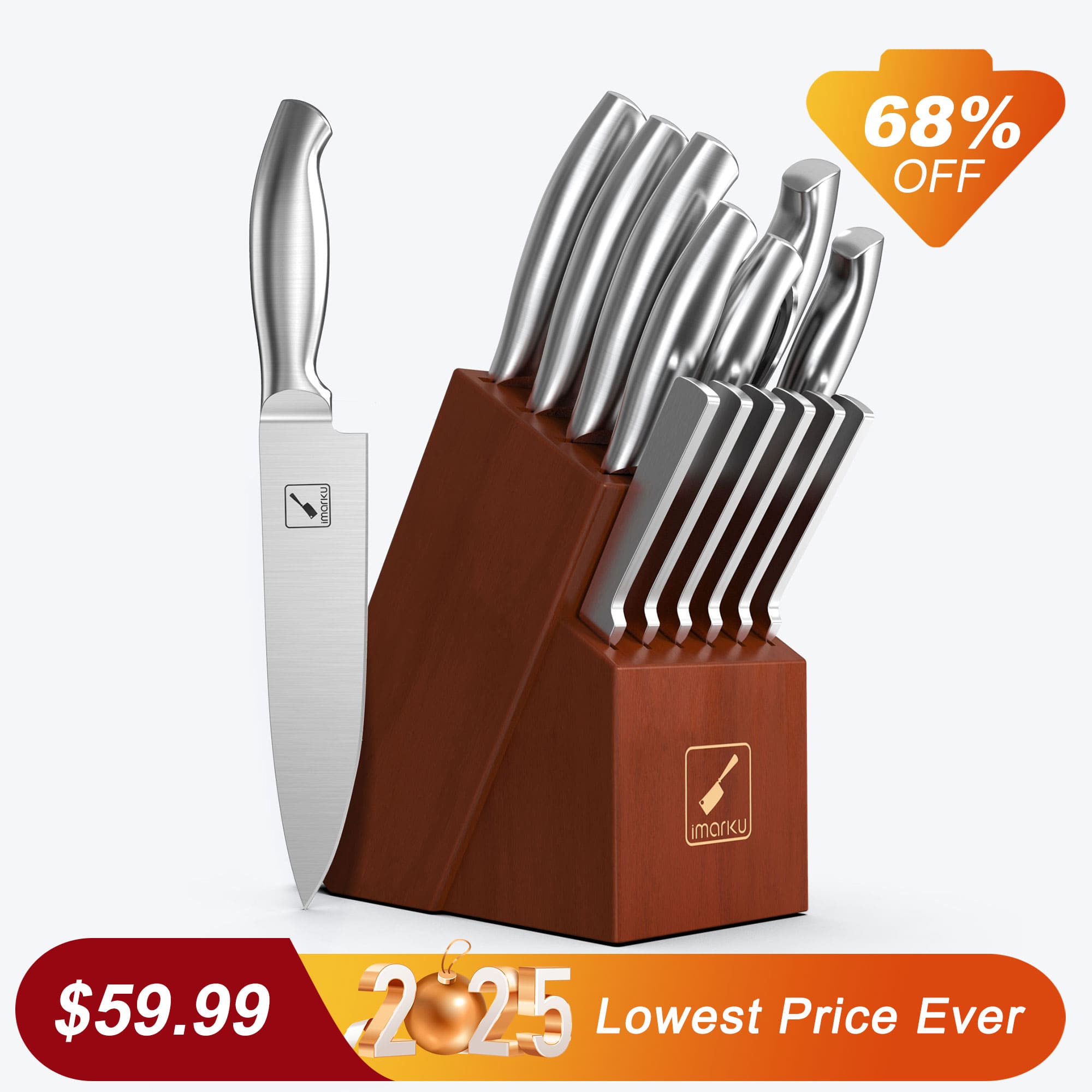 15 piece knife set with sharpening rod