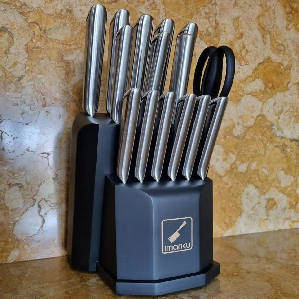 Imarku 16-Piece Dishwasher Safe Knife Set with One-Piece Construcion