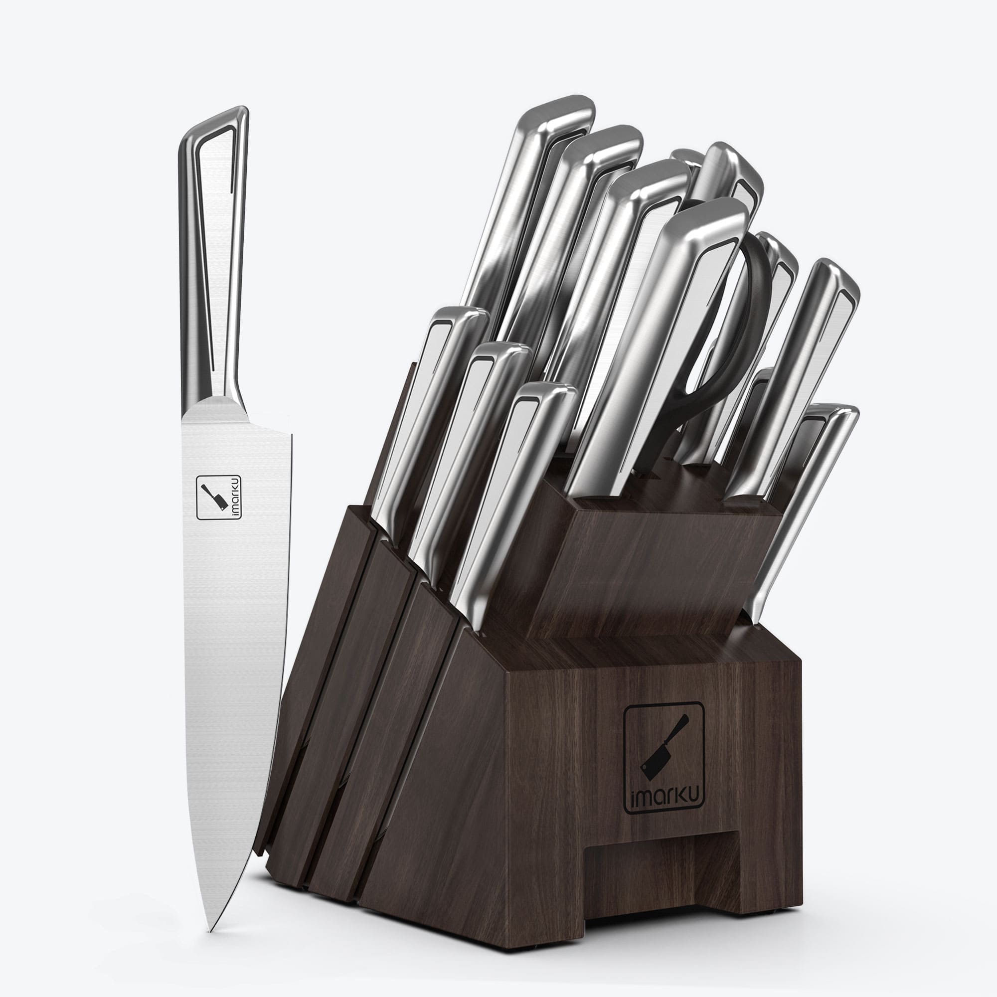 16-Piece Dishwasher Safe Stainless Steel Knife Sets for Kitchen with Block