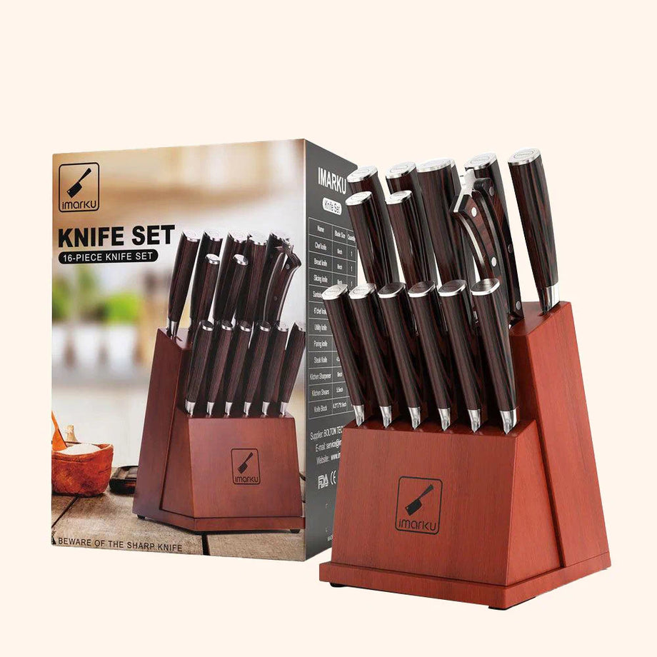 16-Piece Japanese Knife Set with Removable Block, CornflowerBlue