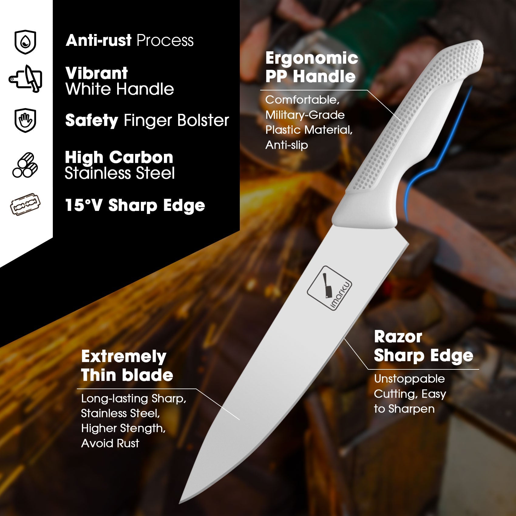 Knife Set with Stainless Steel Blades PP Handles