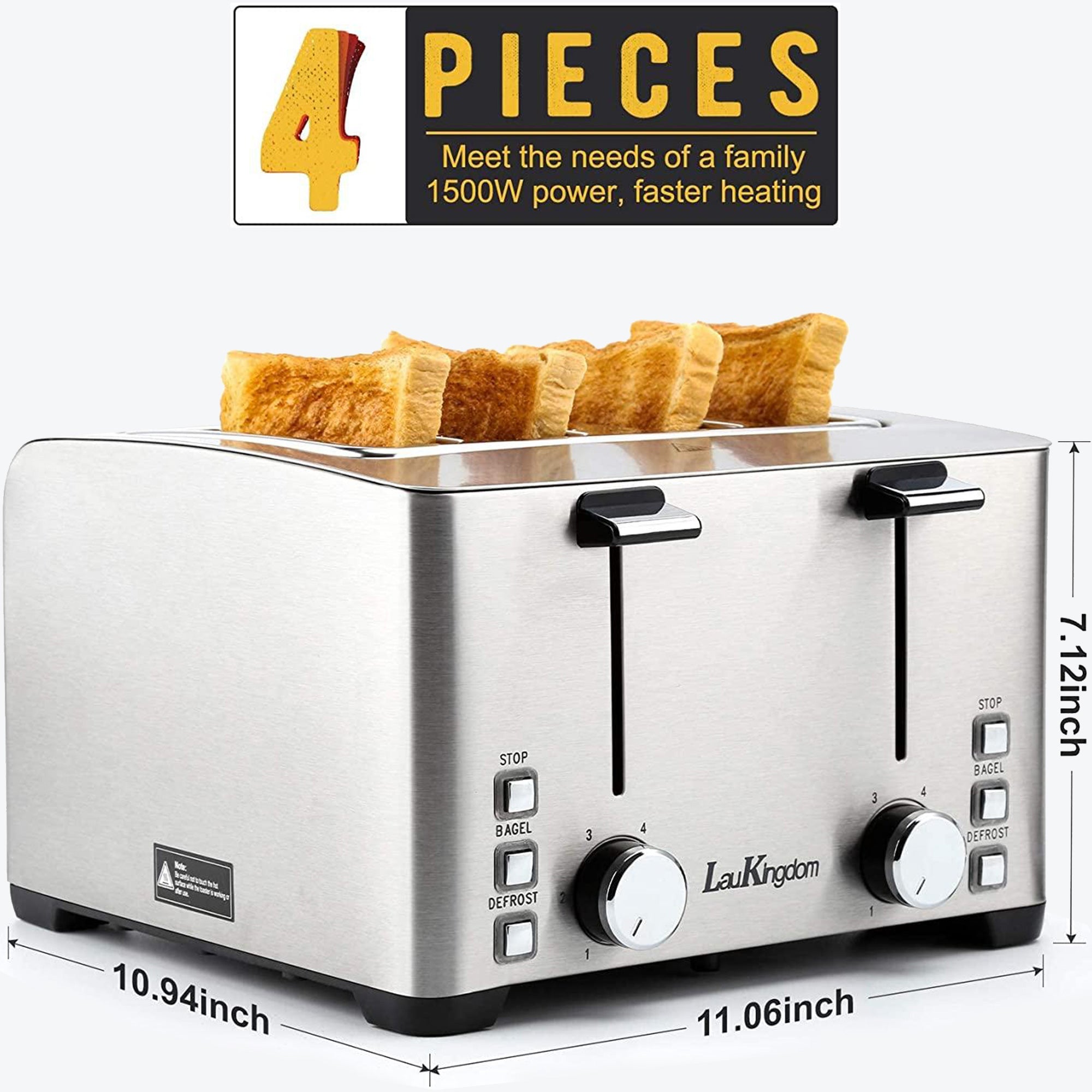 4 Slice Wide Slot Toaster | LauKingdom