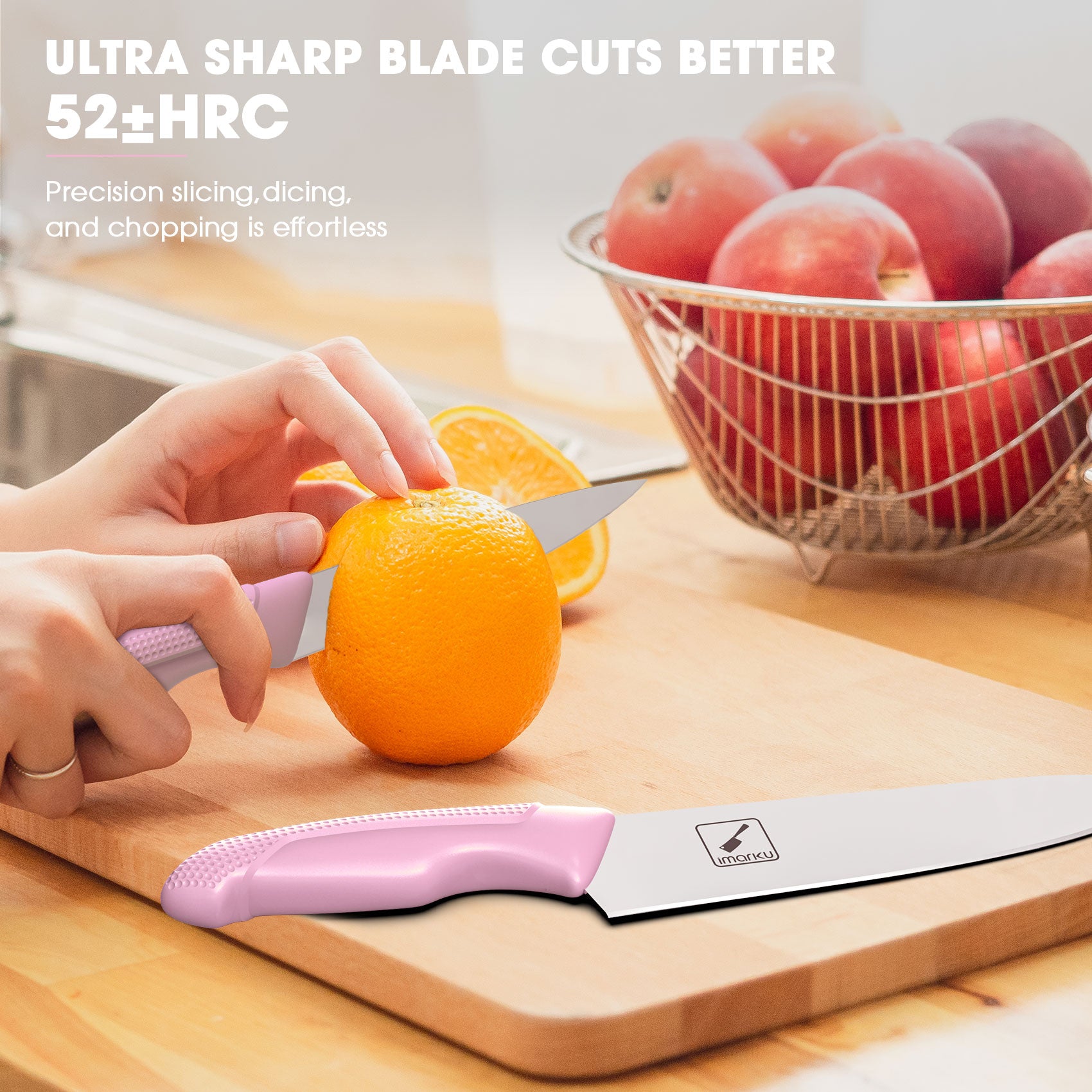 Pink Knife Set with Block 14-Piece Stainless Steel Knives for Kitchen