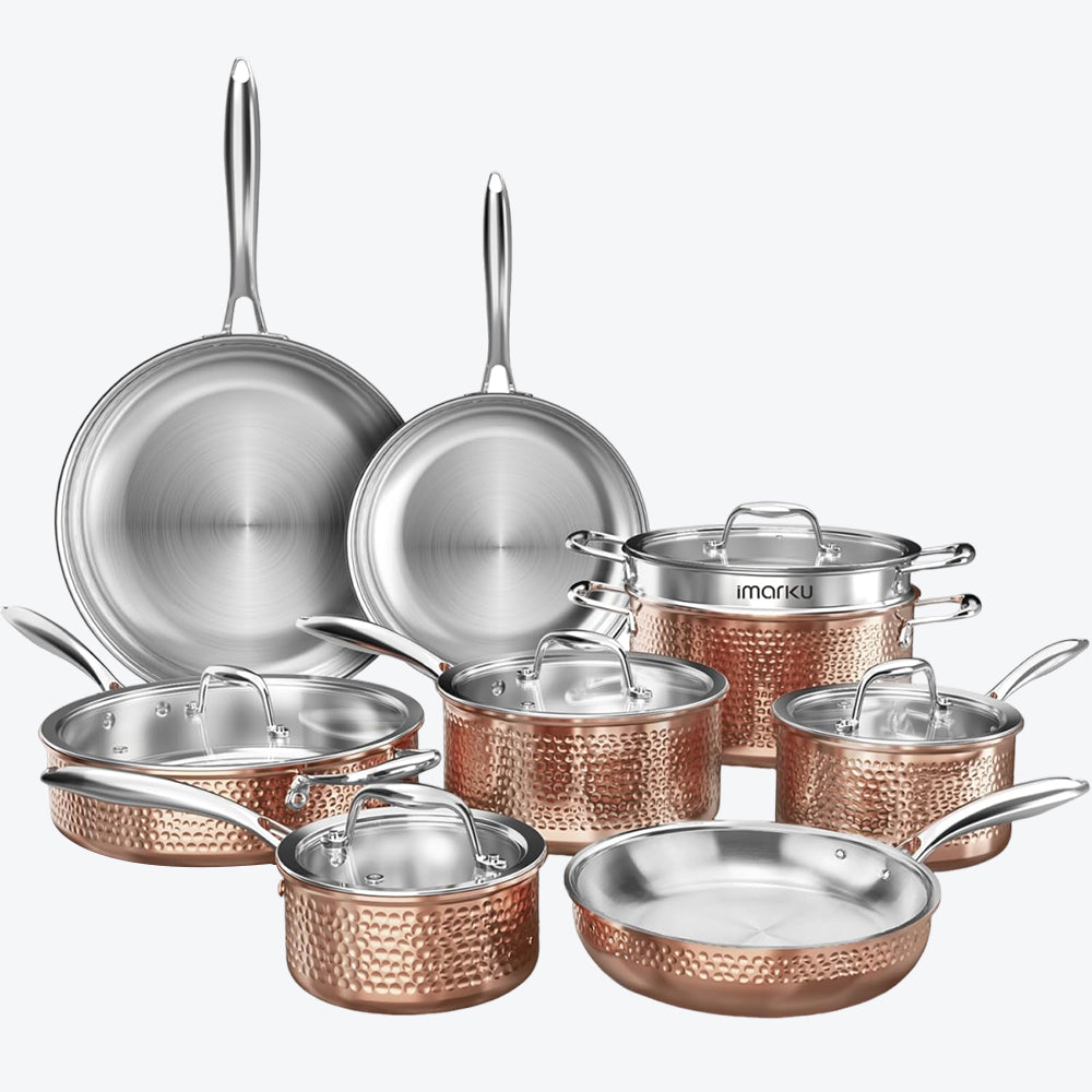 imarku 14pc hammered design pots and pans