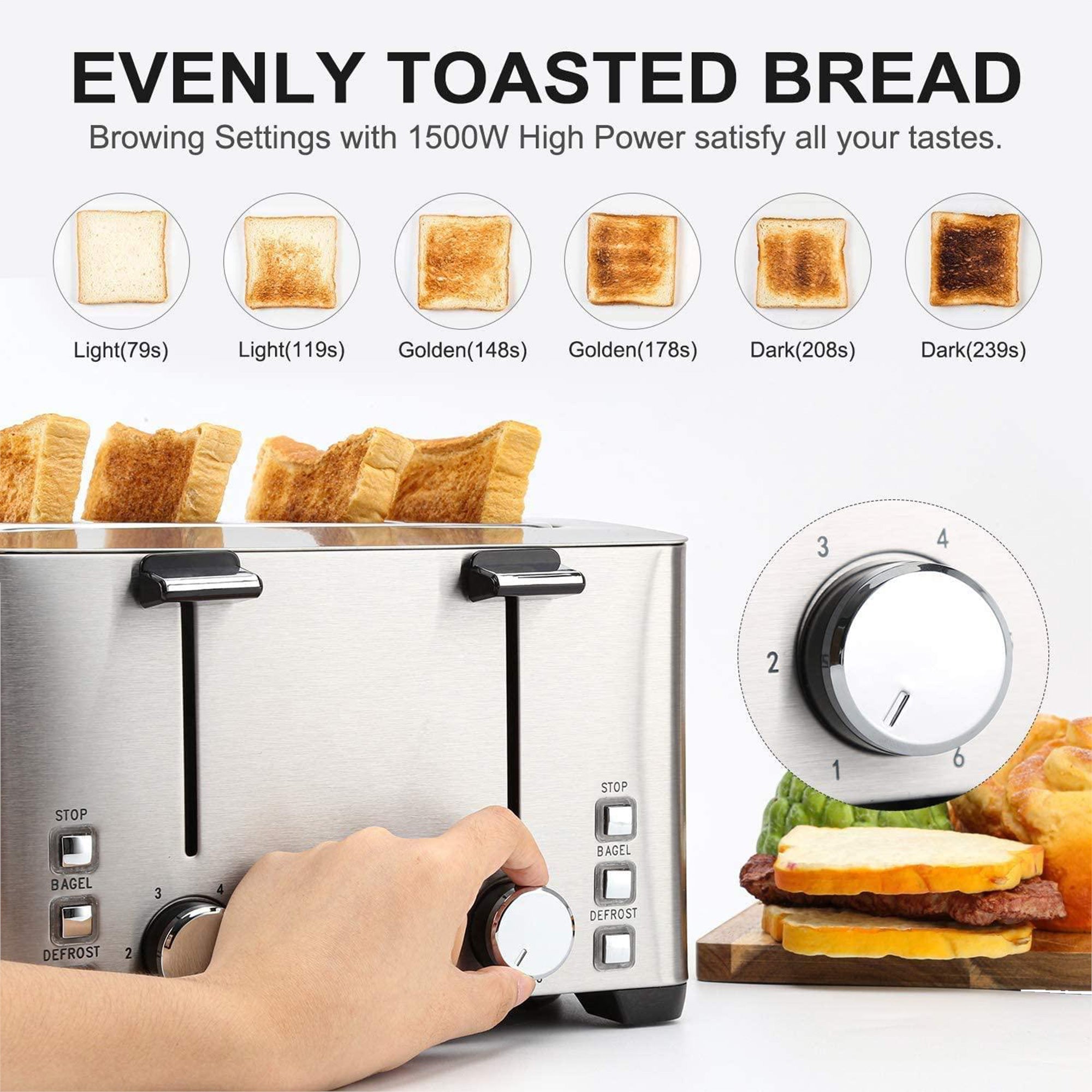 4 Slice Wide Slot Toaster | LauKingdom