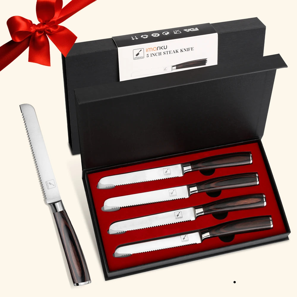  imarku Steak Knives, Serrated Steak Knives Set of 8 with Pakka  Wooden Handle, Japanese High Carbon Stainless Steel Steak Knife Set with  Gift Box: Home & Kitchen