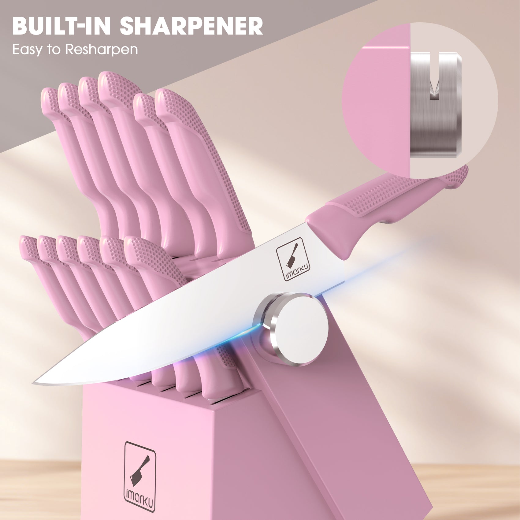 Fashion pink knife set with block