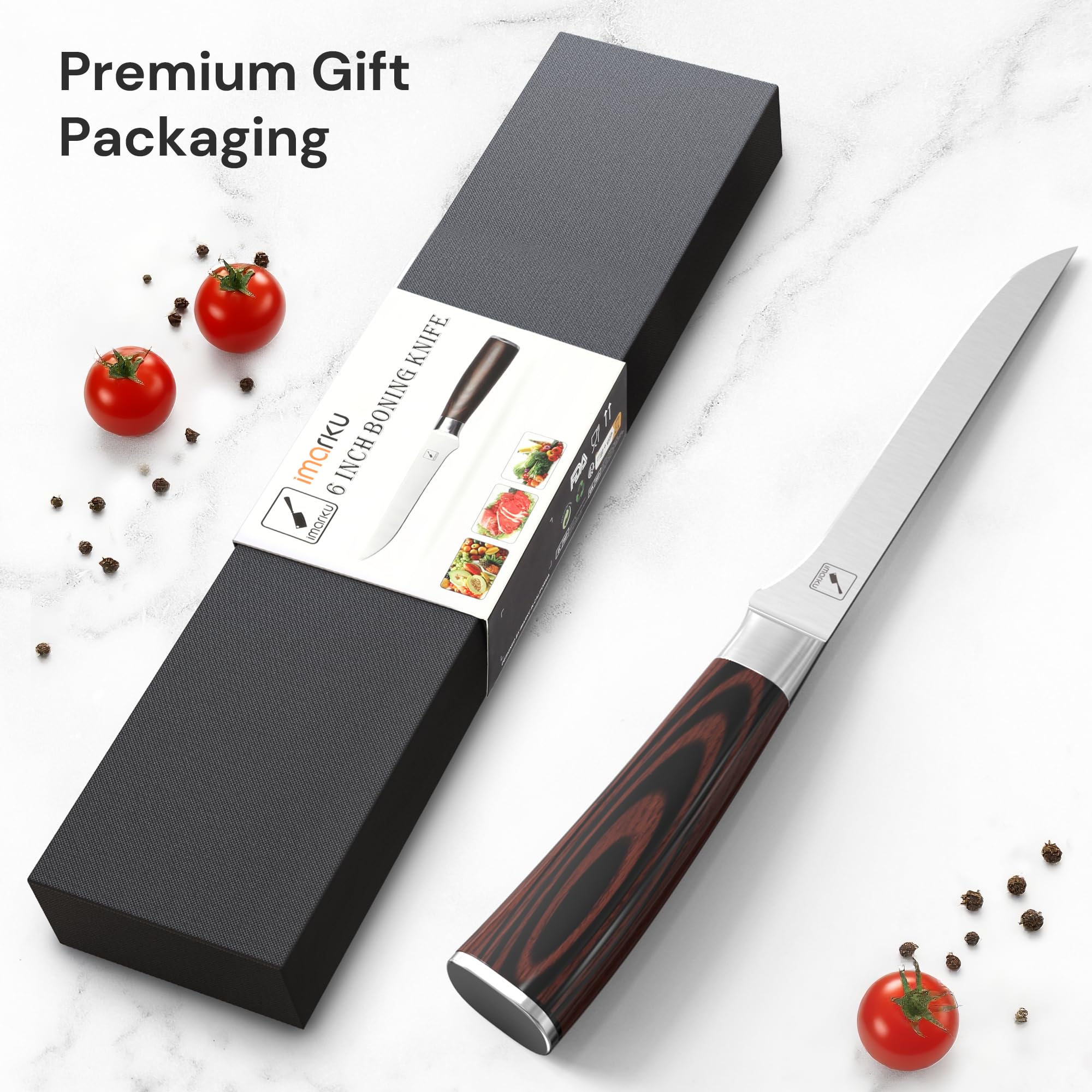 6 Inch Boning Knife German High Carbon Steel Fillet Knife with Gift Box - IMARKU