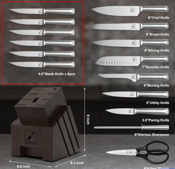 Ein Steakmesser | 16-teiliges japanisches Messerset mit abnehmbarem Block