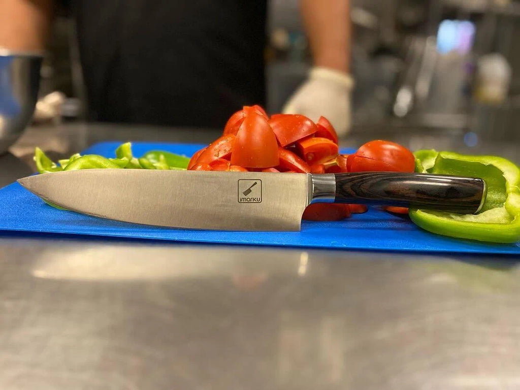 8-inch chef knife with tomato