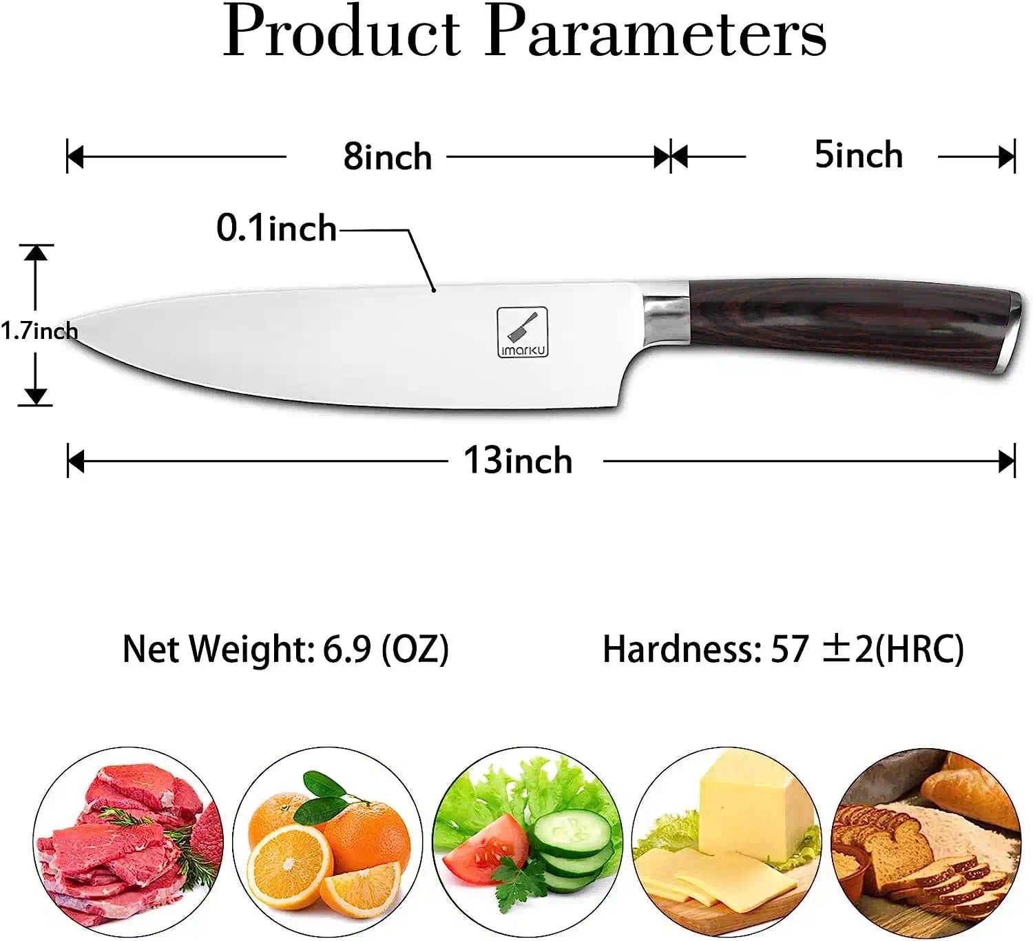 imarku Chef Knife - Pro Kitchen Knife 8 Inch Chef's Knives Japanese SUS440A  Stainless Steel Sharp Paring Knife with Ergonomic Handle, Golden handle