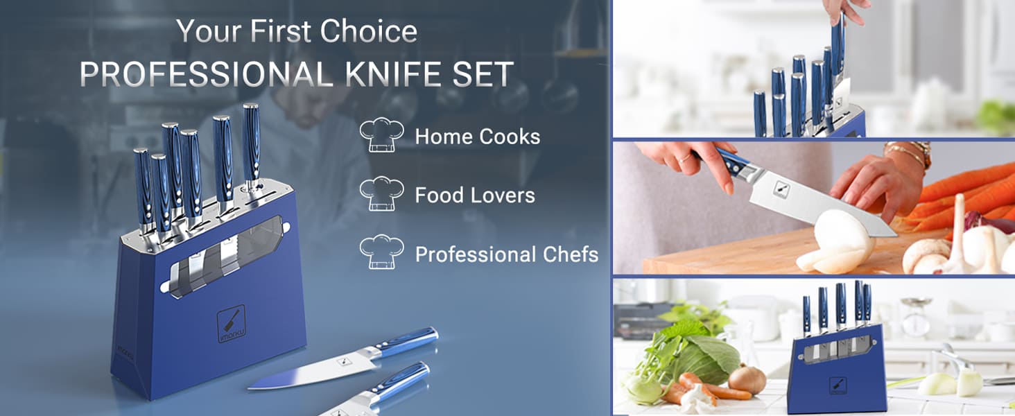 9 piece blue knives with block for chefs