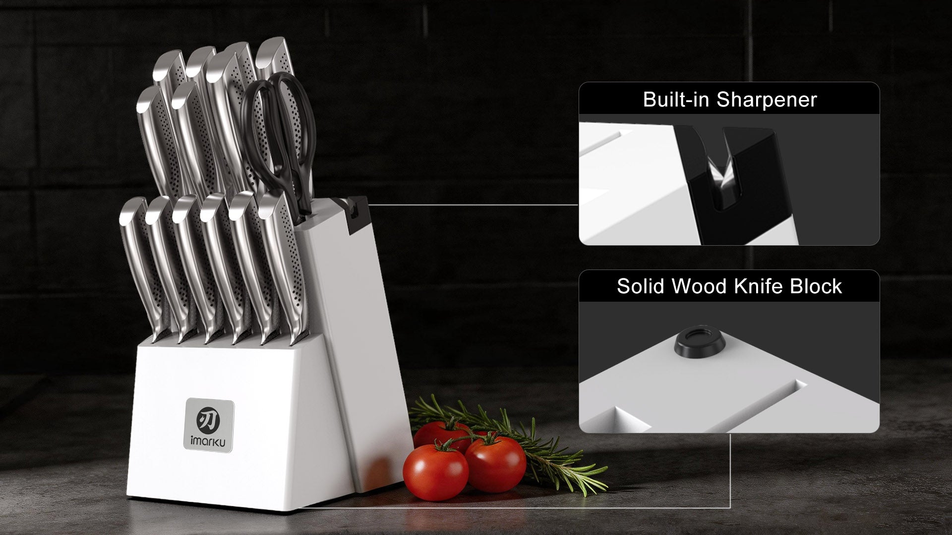 knife set with built-in sharpener & knife block_a16s