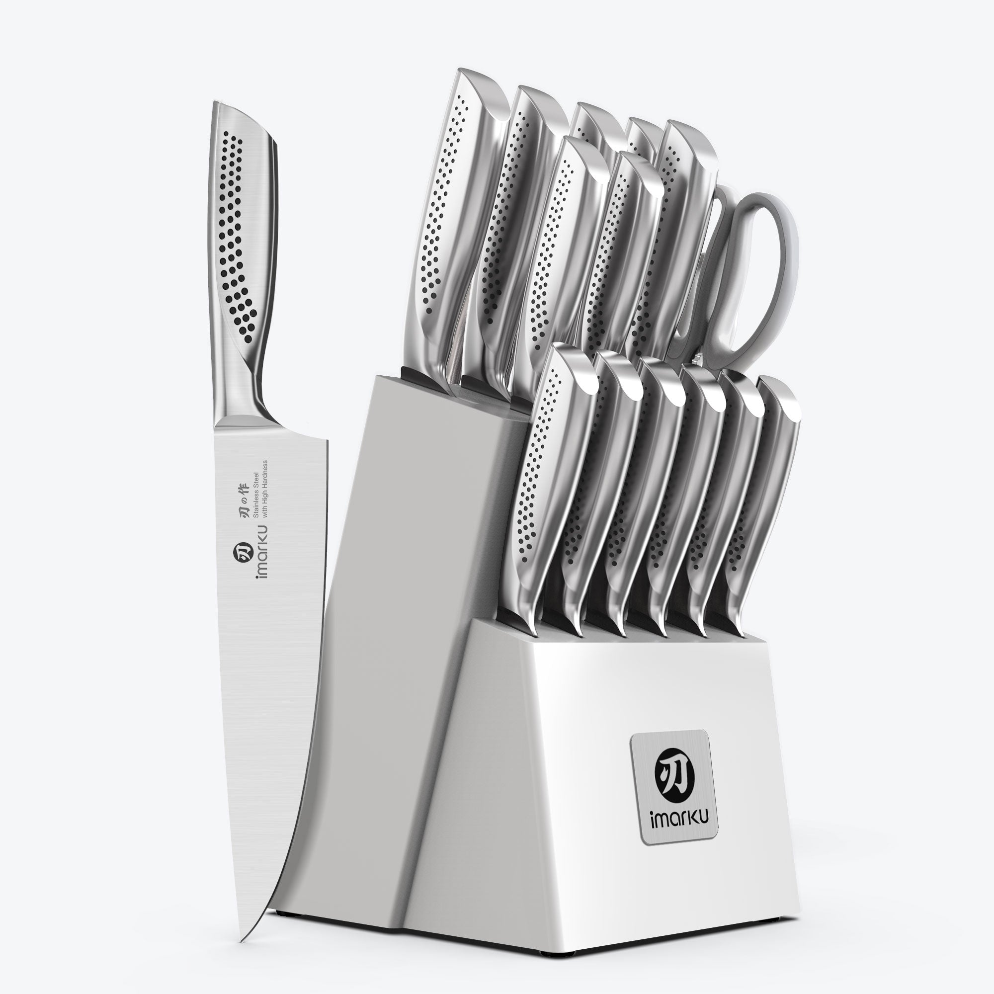 16 piece knife set with white block