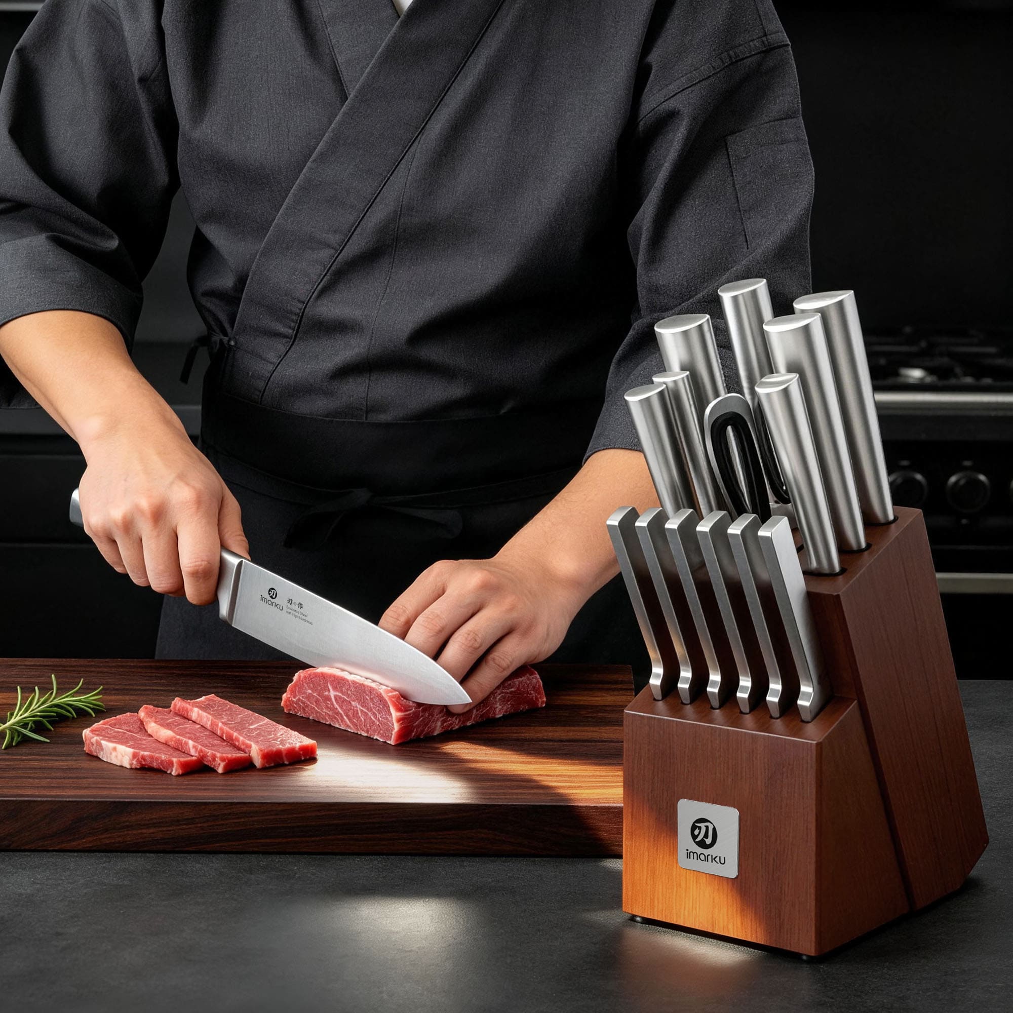 15 Pcs Japanese Knife Set Dishwasher Safe Kitchen Knife Set with Block