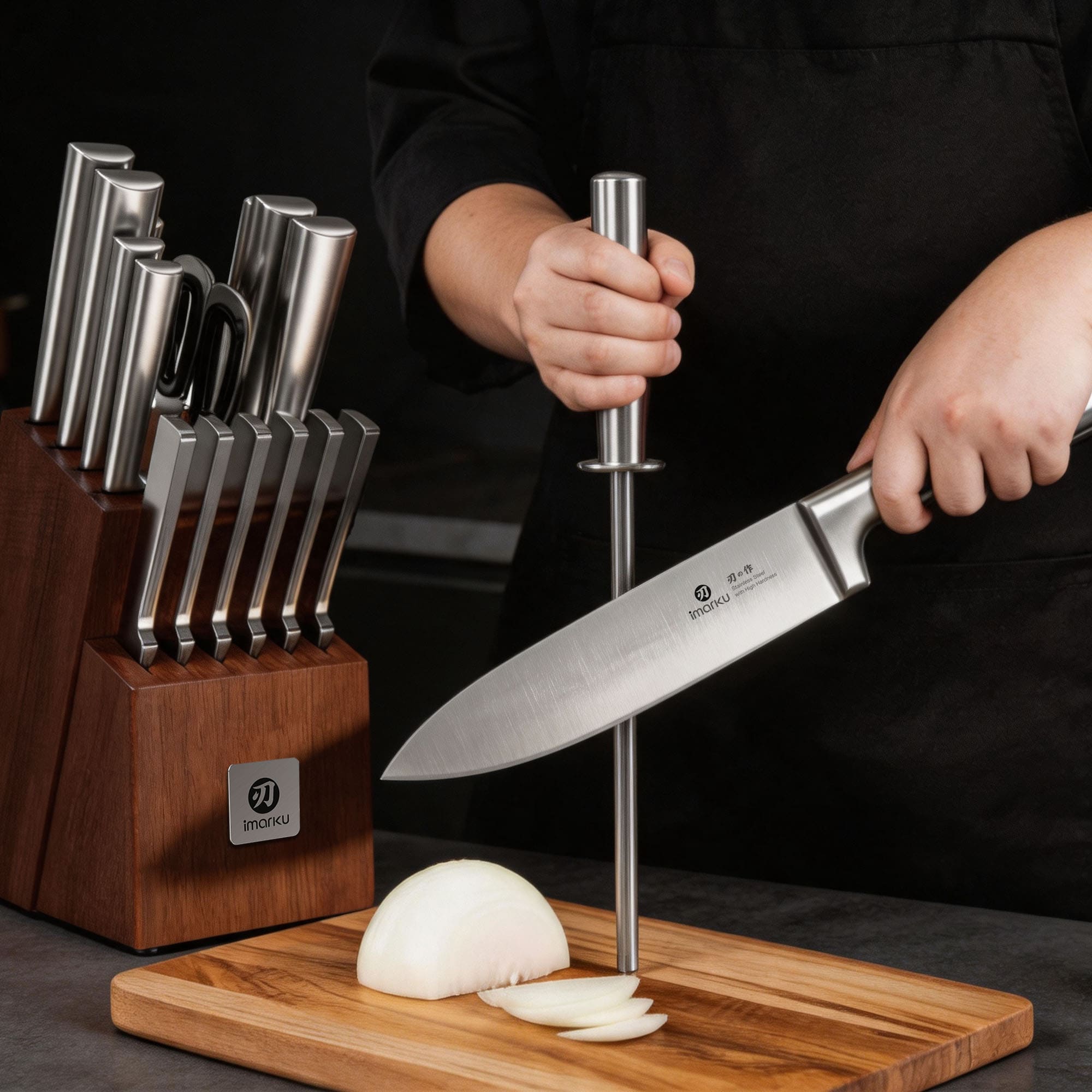 15 Pcs Japanese Knife Set Dishwasher Safe Kitchen Knife Set with Block