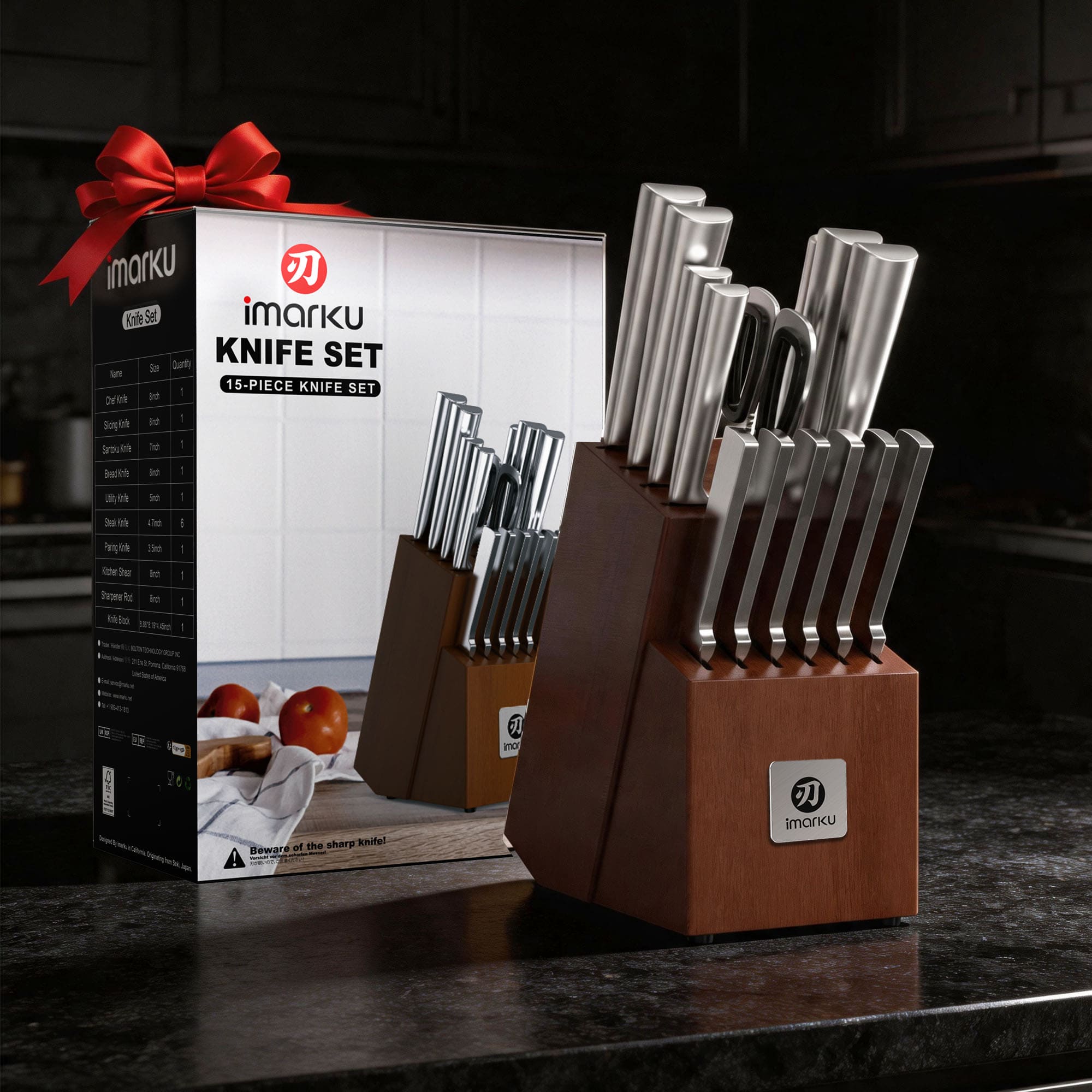 15 Pcs Japanese Knife Set Dishwasher Safe Kitchen Knife Set with Block