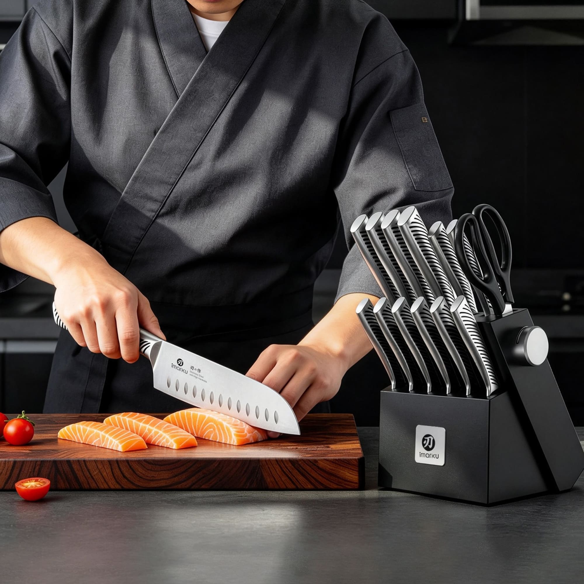 knife block set with built in sharpener